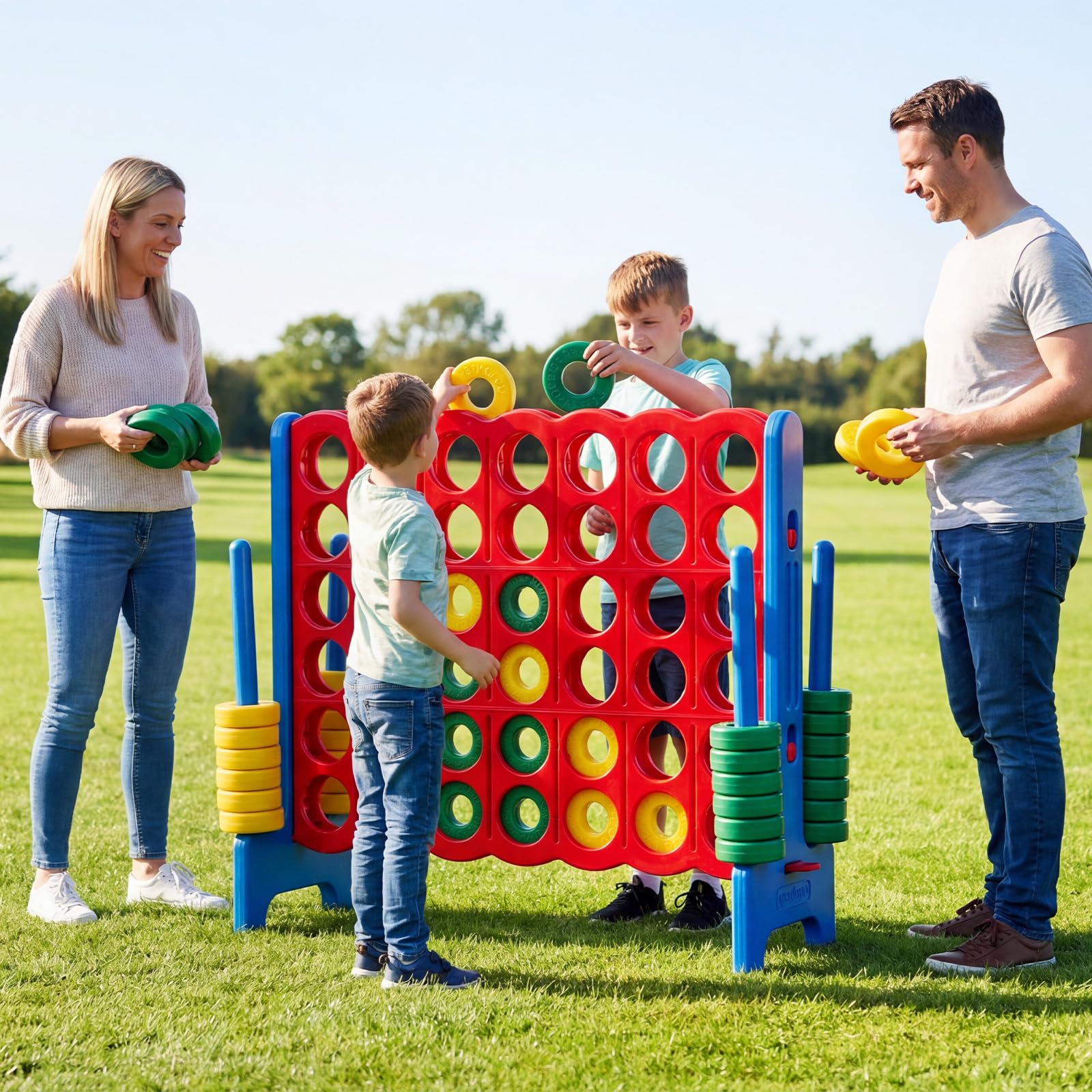 COSTWAY Juego de Match Juego de Aritmético y Educación con 42 Anillos Gigantes y Controles Deslizantes para Niños y Adultos (Azul y Rojo)