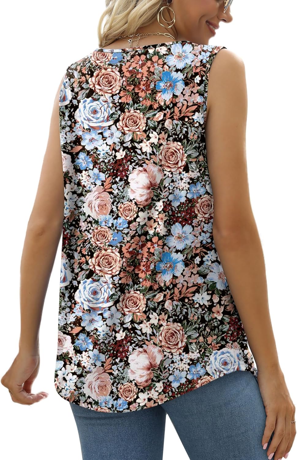 Saloogoe Summer Tank Tops for Women Loose Fit Pleated Tunics Scoop Neck Sleeveless Lace Tops Curved Hem Flowy - Image 4