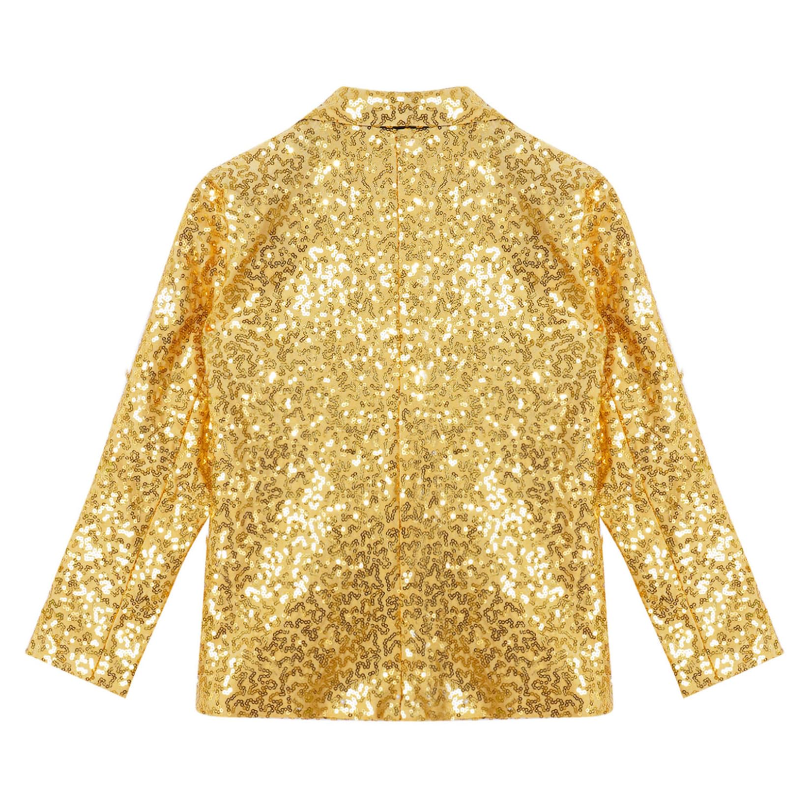 Runhomal - Chaqueta de lentejuelas para niño, manga larga, traje de baile, moderno, jazz Hip Hop lentejuelas, traje de boda, cóctel ceremonia espectáculo de 5 a 16 años