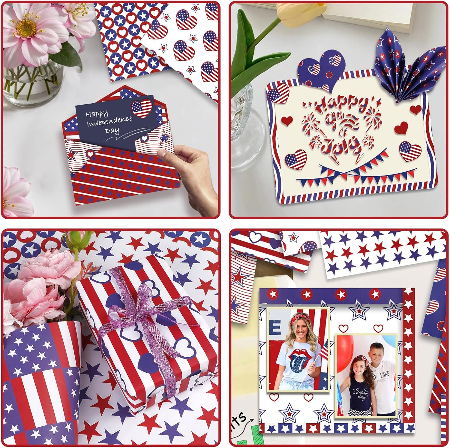 Konsait 24 Sheets Patriotic Scrapbook Paper 11.8x11.8, Double Sided Red White and Blue Decorative Cardstock 4th of July Scrapbook Paper Patriotic papers Craft Scrapbooking Supplies