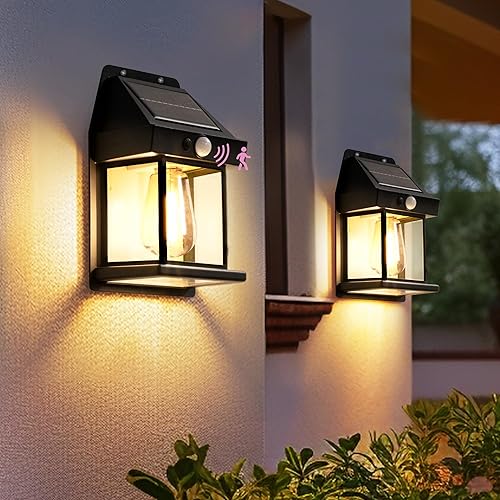 SOLPEX 2 Pack Solar Wall Lights Outdoor, Motion Sensor with 3 Lighting Modes, Waterproof Solar Porch Lights for Patio, Garage, Shed, Door, Yard, Outside decorative