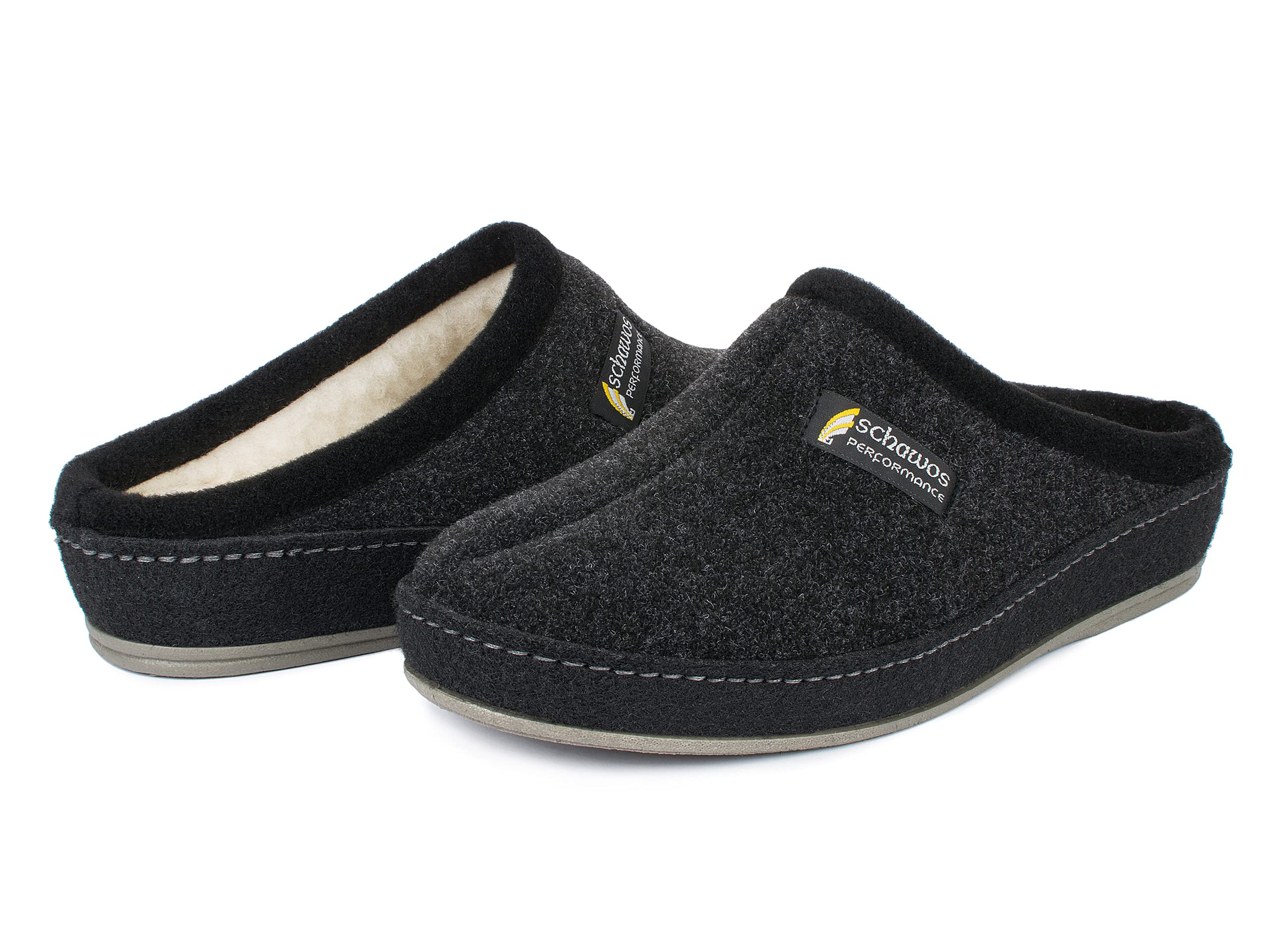Schawos Zapatillas de estar por casa de fieltro para hombre, de calidad, fabricadas en Alemania, con plantilla anatómica y amortiguación activa del talón