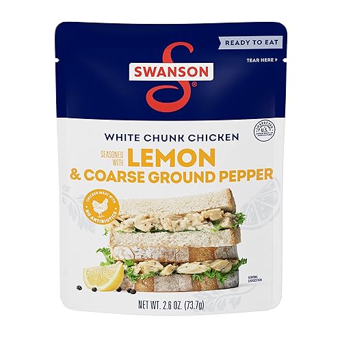 Swanson Limón y pimienta molida gruesa de pollo blanco completamente cocido, listo para comer, comidas simples sobre la marcha, bolsa de 2.6 onzas