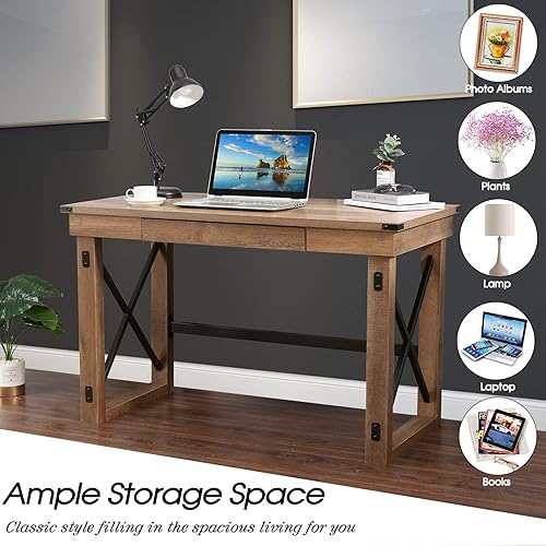 Miniatura 5 de Festival Depot - Escritorio grande para ordenador (47,5 pulgadas, estilo industrial, con bandeja extraíble para teclado, metal negro y aspecto de