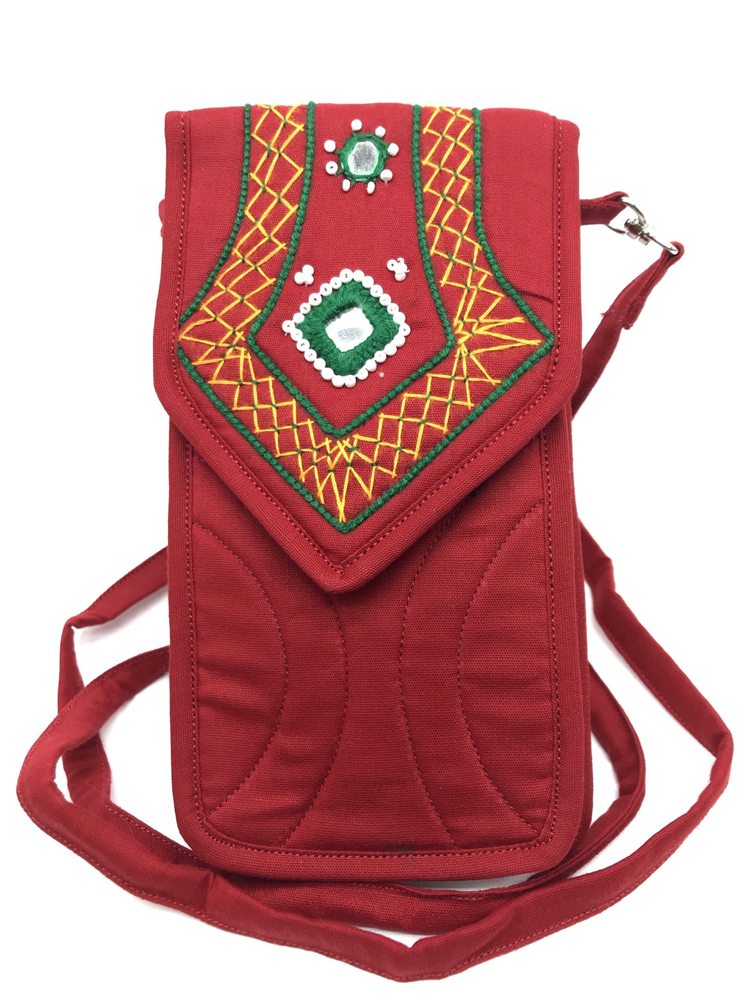 srishopify handicraftsSriShopify Handcrafted Women's Smart Mobile Pouch Cotton Canvas Small Sling Crossbody Bag with Stylish Design Original Mirror Work, Womens Day, Valentine Gift For Girlfriend Love Special 7 Inch Size