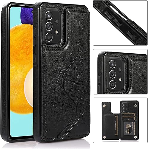 Vista 30 de Phone Case for Samsung Galaxy A52 5G/4G with Tempered Glass Screen Protector and Card Holder Wallet Cover Stand Flip Leather Cell Accessories Glaxay