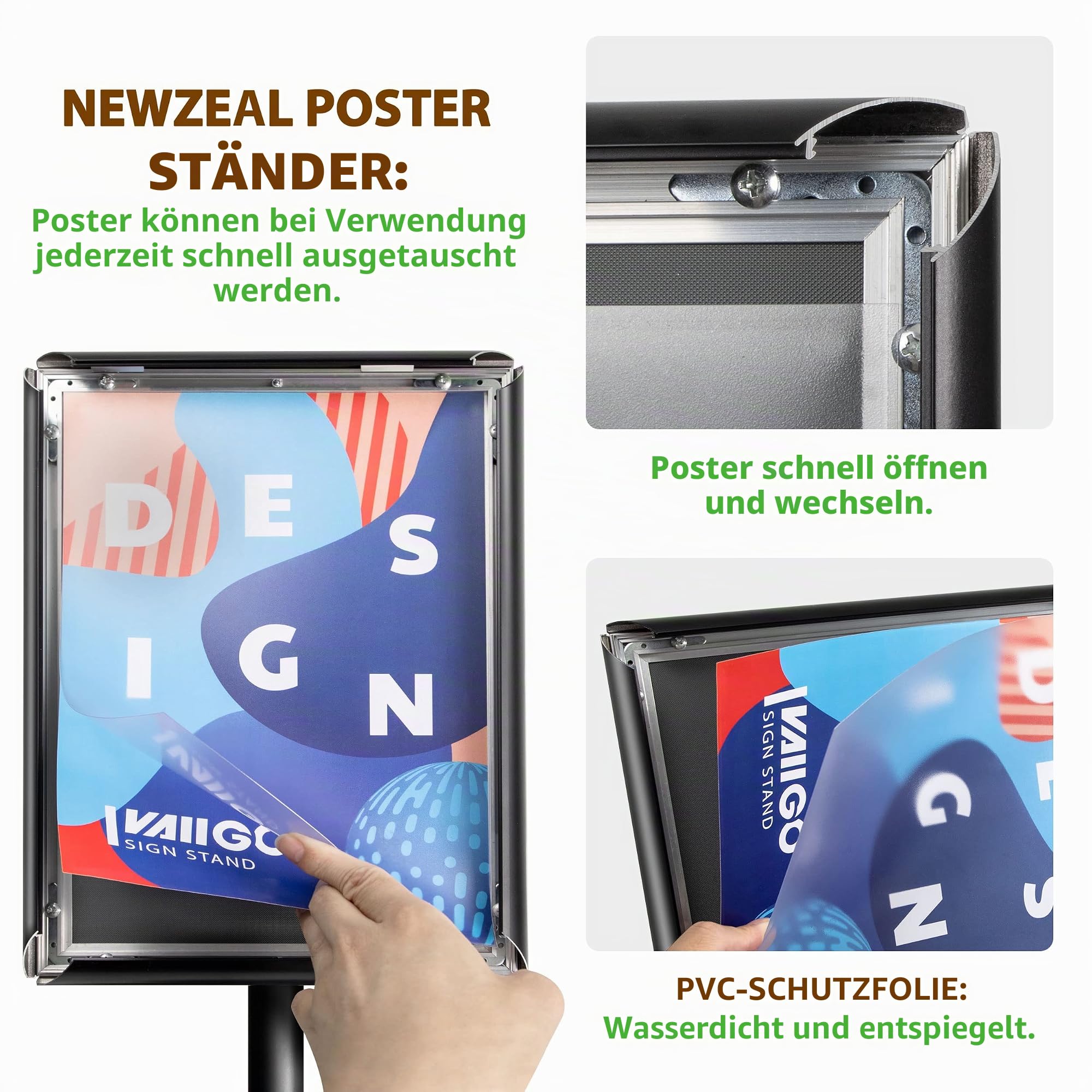 NewZeal Heavy Duty plakatständer Infoständer A4 posterständer schild ständer A4 Verstellbarer stehender Schildhalter mit Gusseisen-Basis, Alu-Schildhalter für Präsentation/Werbung (Schwarz)