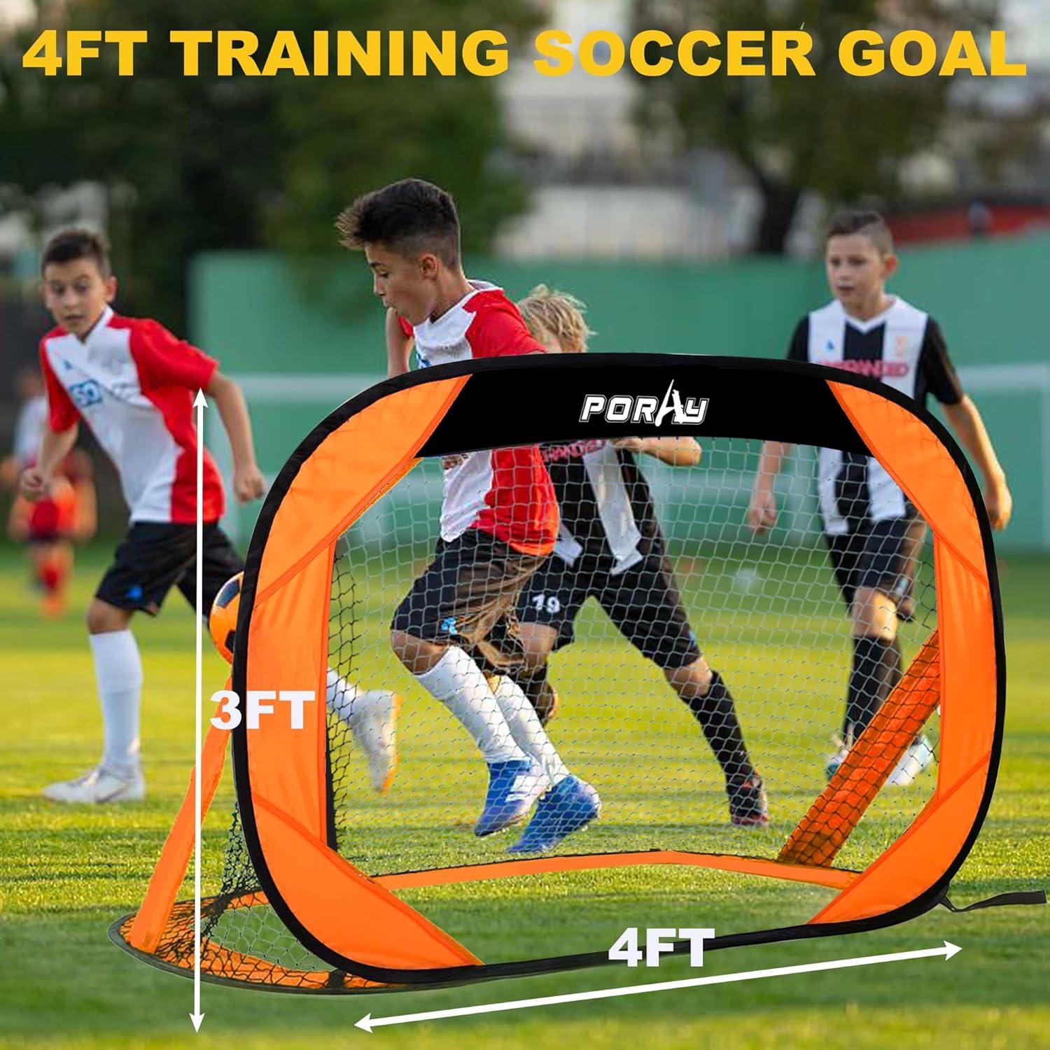Porayhut Pop up Soccer Goal and Ball Sets, Portable Soccer Net for Training,Set of 2, Easy Assembly with Compact Carrying Bag,Gift for Kids with Pump and 8 Stakes