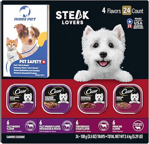 Ruby PET Steak Lovers - Paquete de comida húmeda gourmet para perros Incluye 24 bandejas 35 onzas cada una Cesar Wet Dog Food Safety Guide El