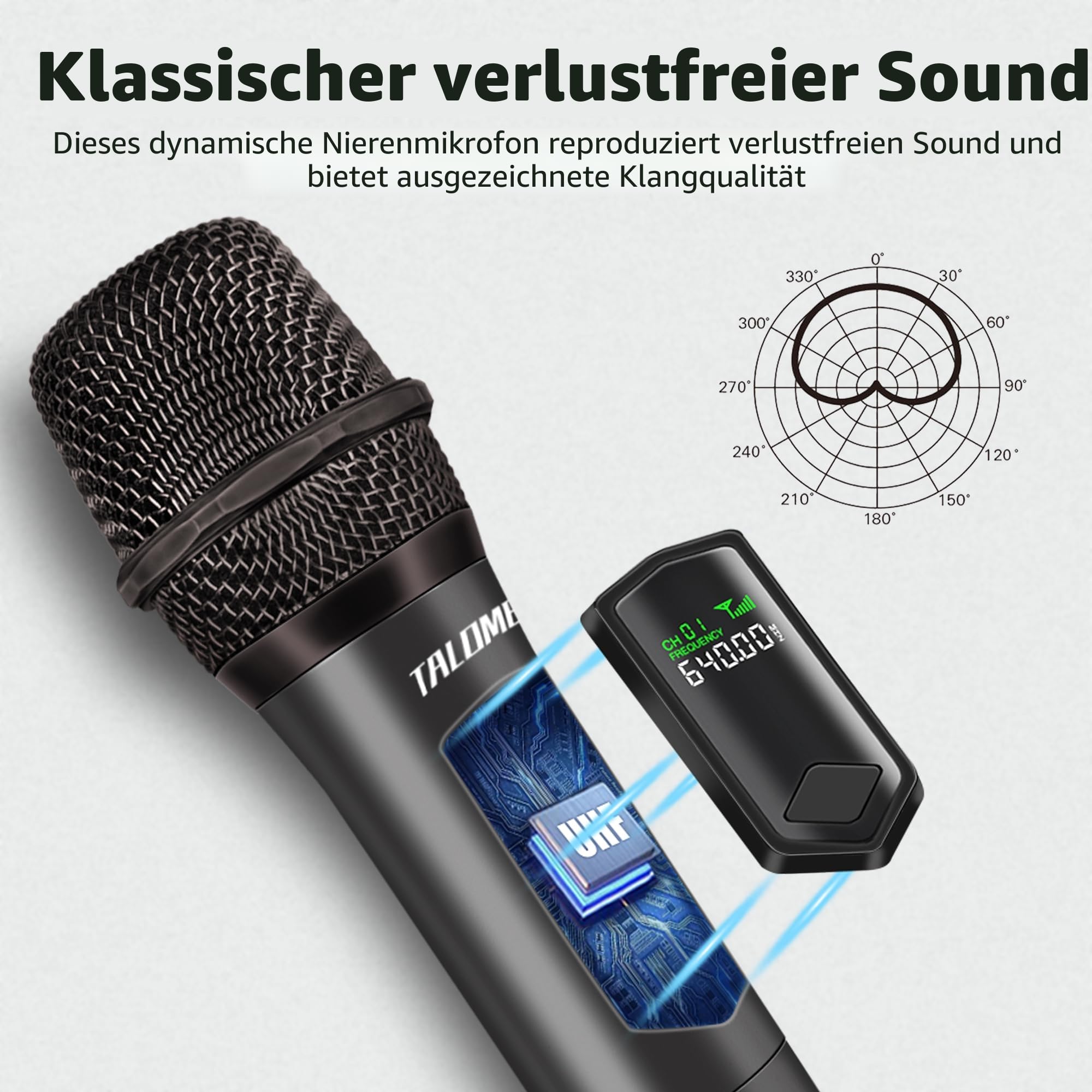 talomen Mikrofon kabellos,Drahtloses Funkmikrofon Wireless Microphone,Dual Mikrofon Kabellos Set,Handmikrofon dynamisch Microfono Mic mit,DJ Gesang Rede Kirche,Party,Hochzeit,Bühne,K60-2