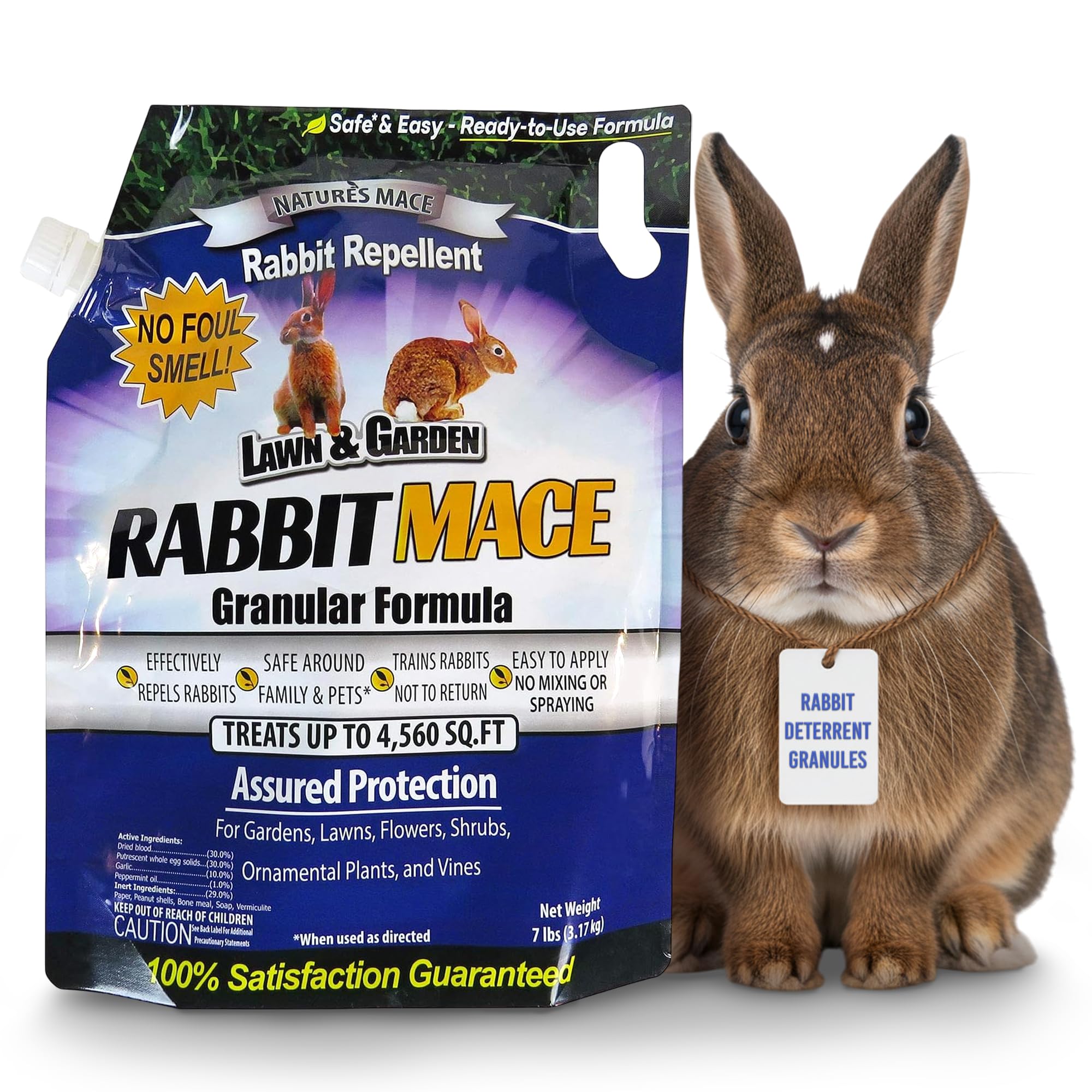 Nature's Mace Rabbit Mace Granules, 7 Pounds, Rabbit Repellent Outdoor, Rabbit Deterrent for Garden, Yard, Repel Bunnies, Keep Rabbits Out, Safe to Use Around People, Pets, & Plants