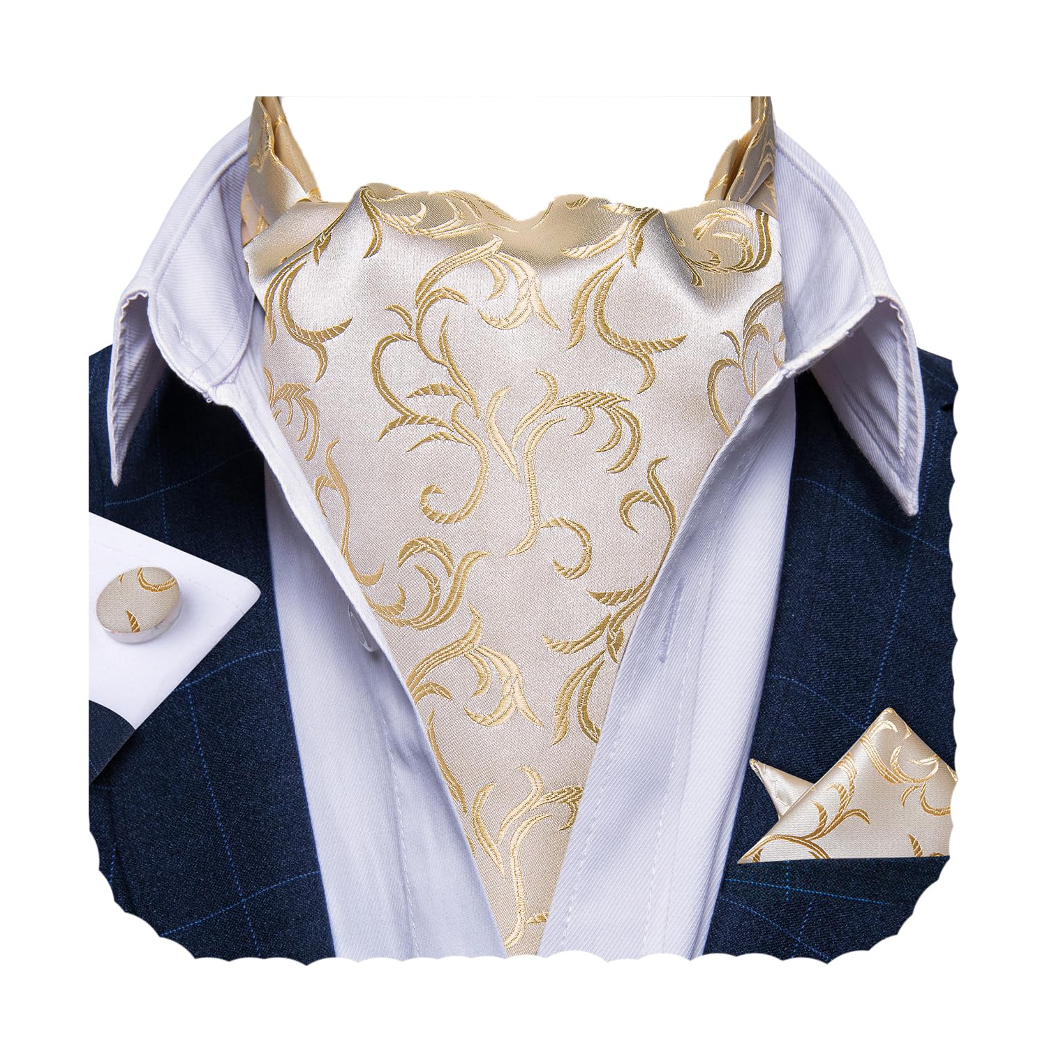 DiBanGu Jacquard Woven Ascot Silk Cravat Set for Men Wedding