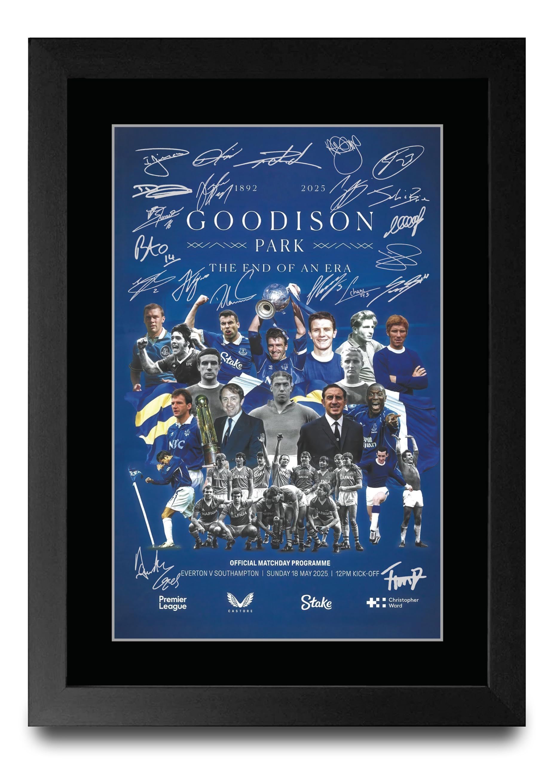 HWC Trading Everton Last Game at Goodison Park Programme Poster 2025 Printed Memorabilia Signed Autograph Poster for Football Fans and Supporters (ID-003077) - A4 Framed Print