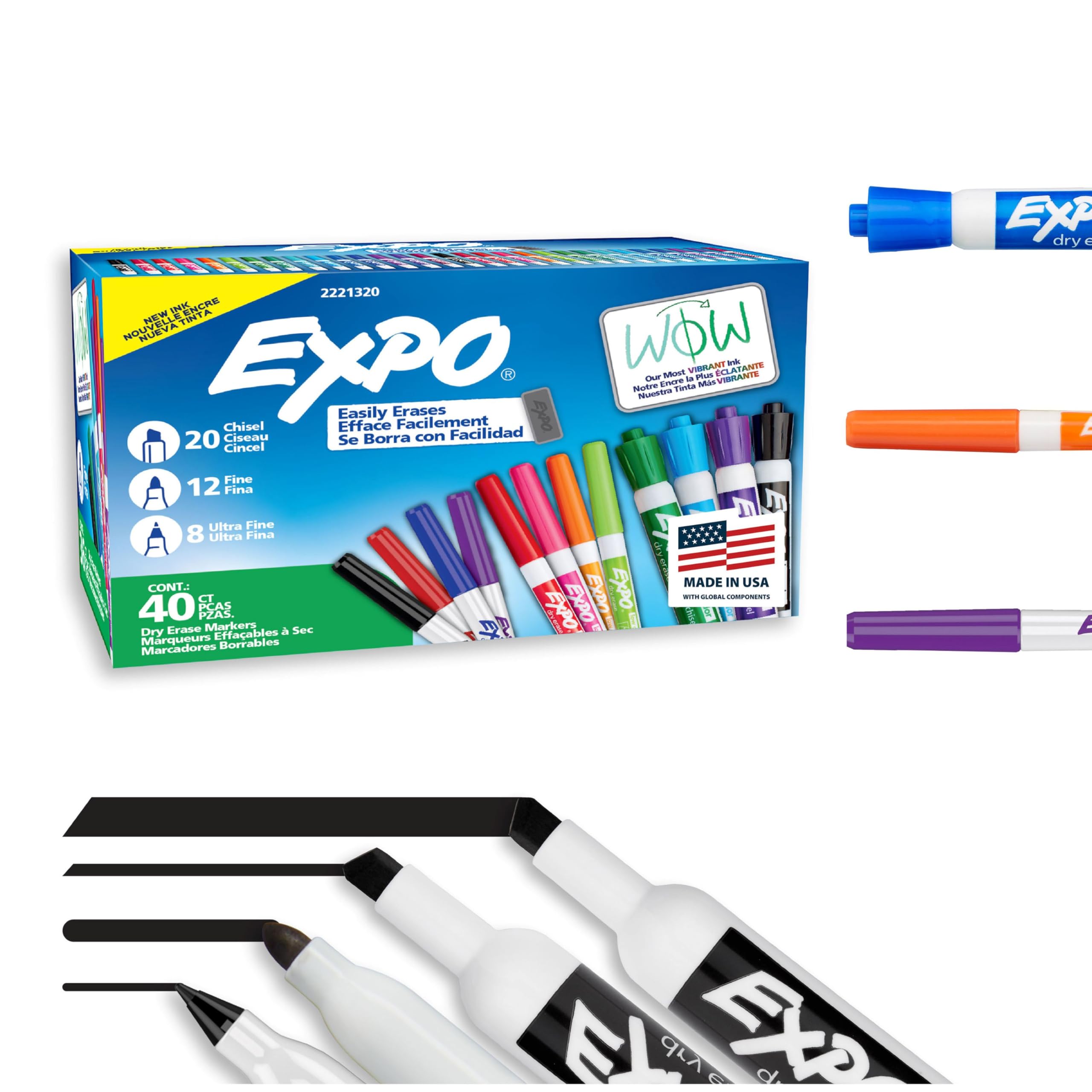 EXPO Dry Erase Markers Ultimate Pack Chisel Fine Ultra Fine Mixed Tips Assorted Colors 40 Count - Whiteboard