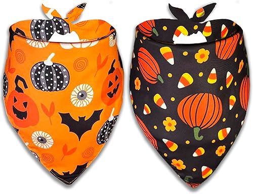Paquete de 2 pañuelos de Halloween para perro, bandana de calabaza y maíz para vacaciones, accesorios para perros y gatos pequeños, medianos y
