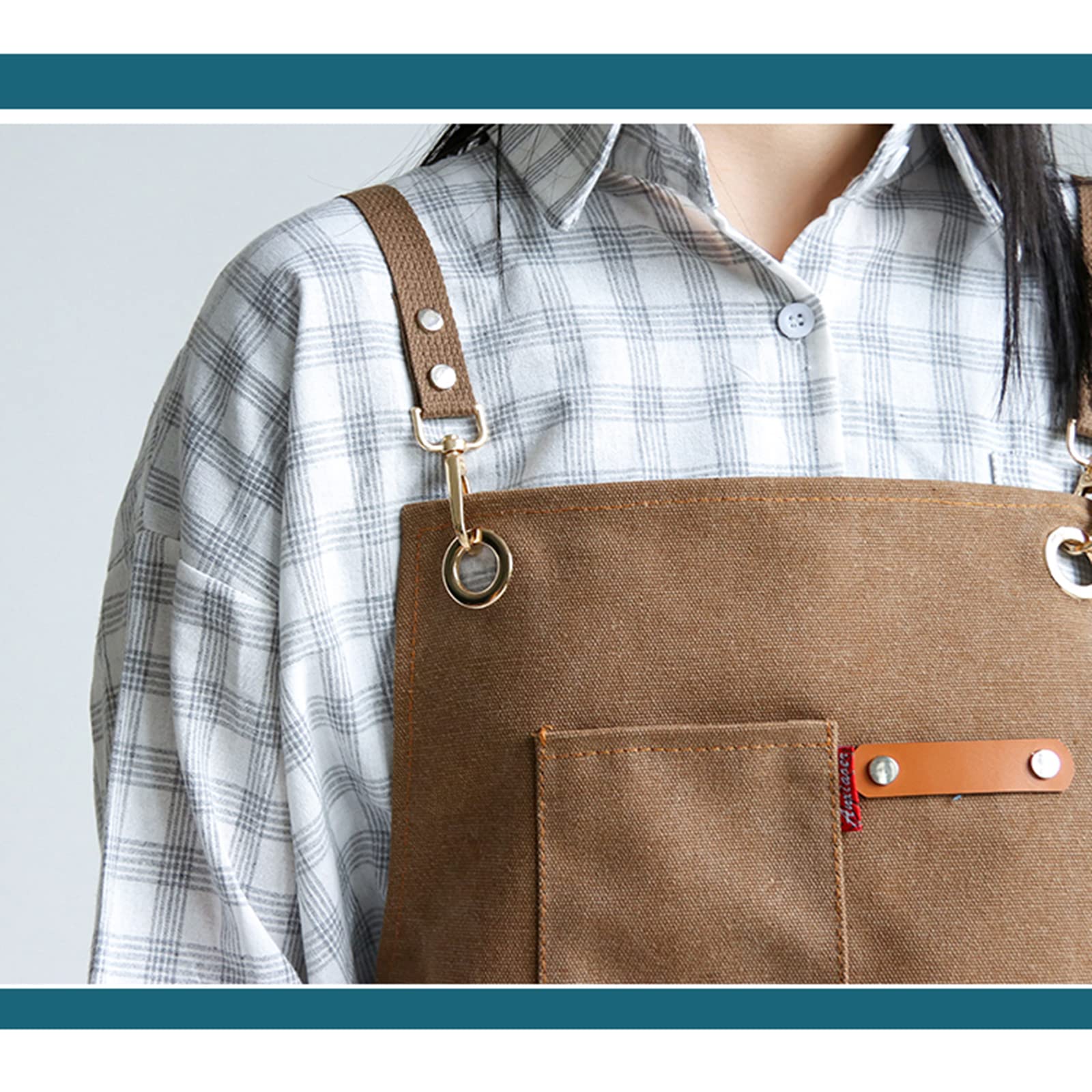 Delantales de Trabajo, Delantal de Cocina Ajustable, Delantal de Lona para Chef, Camarero, Barista, con Bolsillos, para Mujer y Hombre (2 Unidades, L)