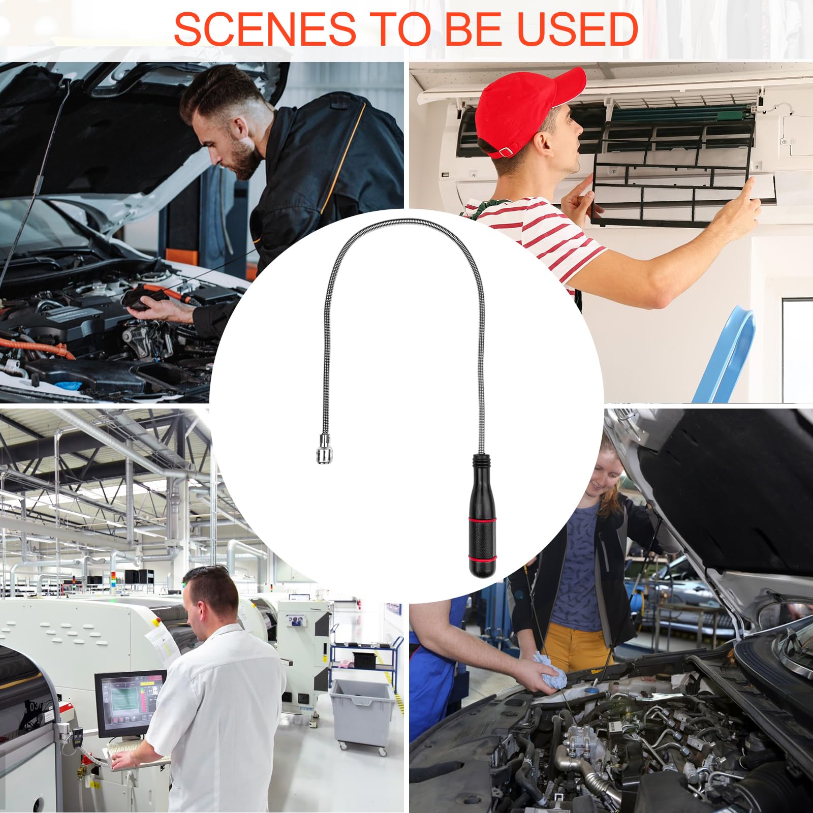 Lectorias 60CM Strumento di Magnetica, Asta Calamita Flessibile, Raccolta Magnetico, Strumento di Pickup Magnetico per Raccolta di Piccole Pezzi, Bulloni, Oggetti Metallici, Ricambi Auto