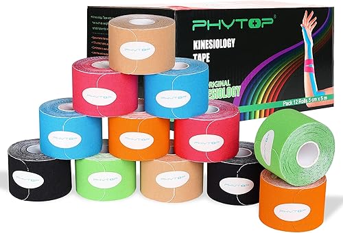 K Tape - Paquete de 12 rollos de cinta atlética, cinta de kinesiología de alta calidad para rodillas, hombros, tobillos, codos, cinta kinestésica