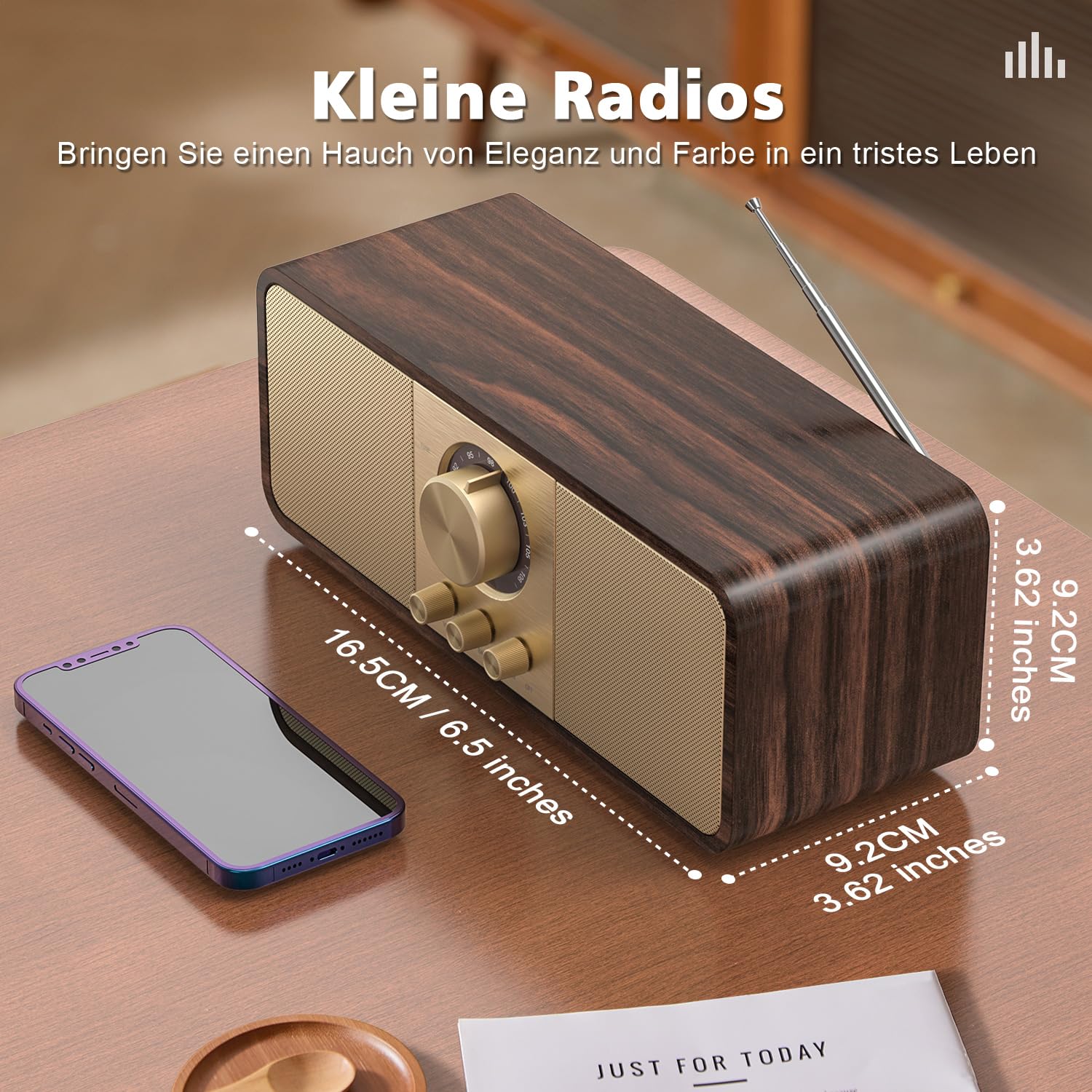 Radio nostalgica, radio retrò con Bluetooth e scheda TF | Alimentazione a batteria da 3000 mAh, con subwoofer da 2 x 8 watt, radio retrò con AUX/USB, radio per cucina/camera da letto