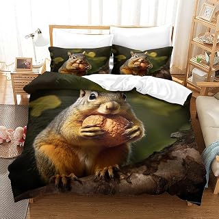 Pine Nut Bedding Set Sleeping Aid Duvet Cover Set Soft Microfiber Cute-Cute-Squirrel Quilt Cover with Pillowcases Comforter Cover with Zipper Closure for Kids Teens Adults Queens（228x228cm）