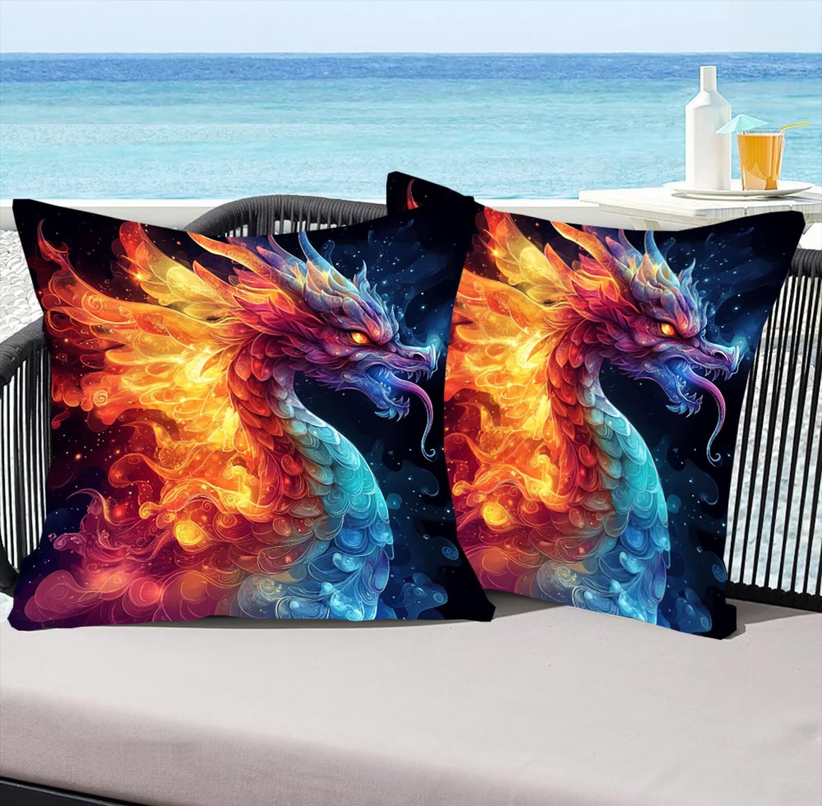Drachen Aksamitna poszewka na poduszkę 60 x 60 cm, 2 sztuki w zestawie poszewka na poduszkę, aksamitna poduszka dekoracyjna, poduszka na kanapę, kwadratowa, ukryty zamek błyskawiczny, skrzydła do