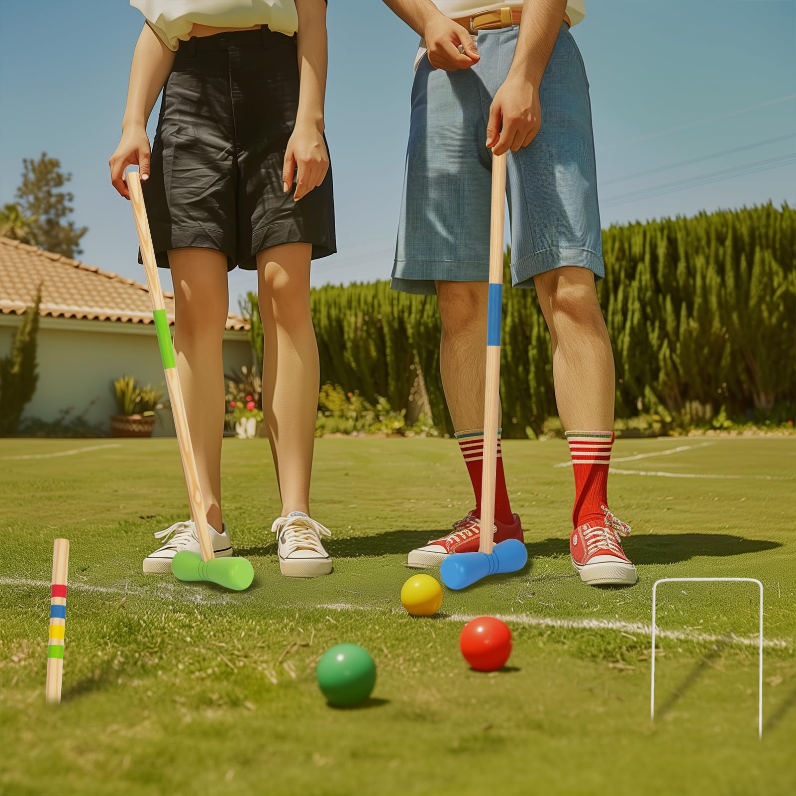 WOODENFUN Jeu de croquet en bois pour 4 joueurs, enfants, adultes, extérieur, jeu de croquet amusant pour garçons et filles à partir de 3 ans (diverses)