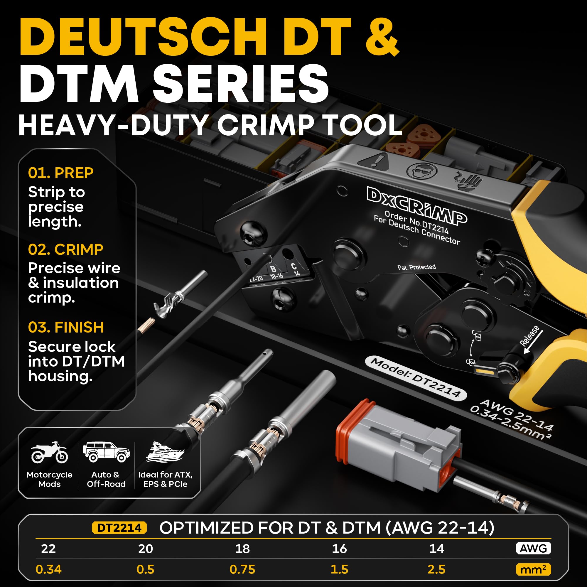 DxCRIMP Kit Crimpadora para Conectores Serie DT, Impermeables 2-6 Pines, 22-14 AWG, Compatible con Deutsch DT