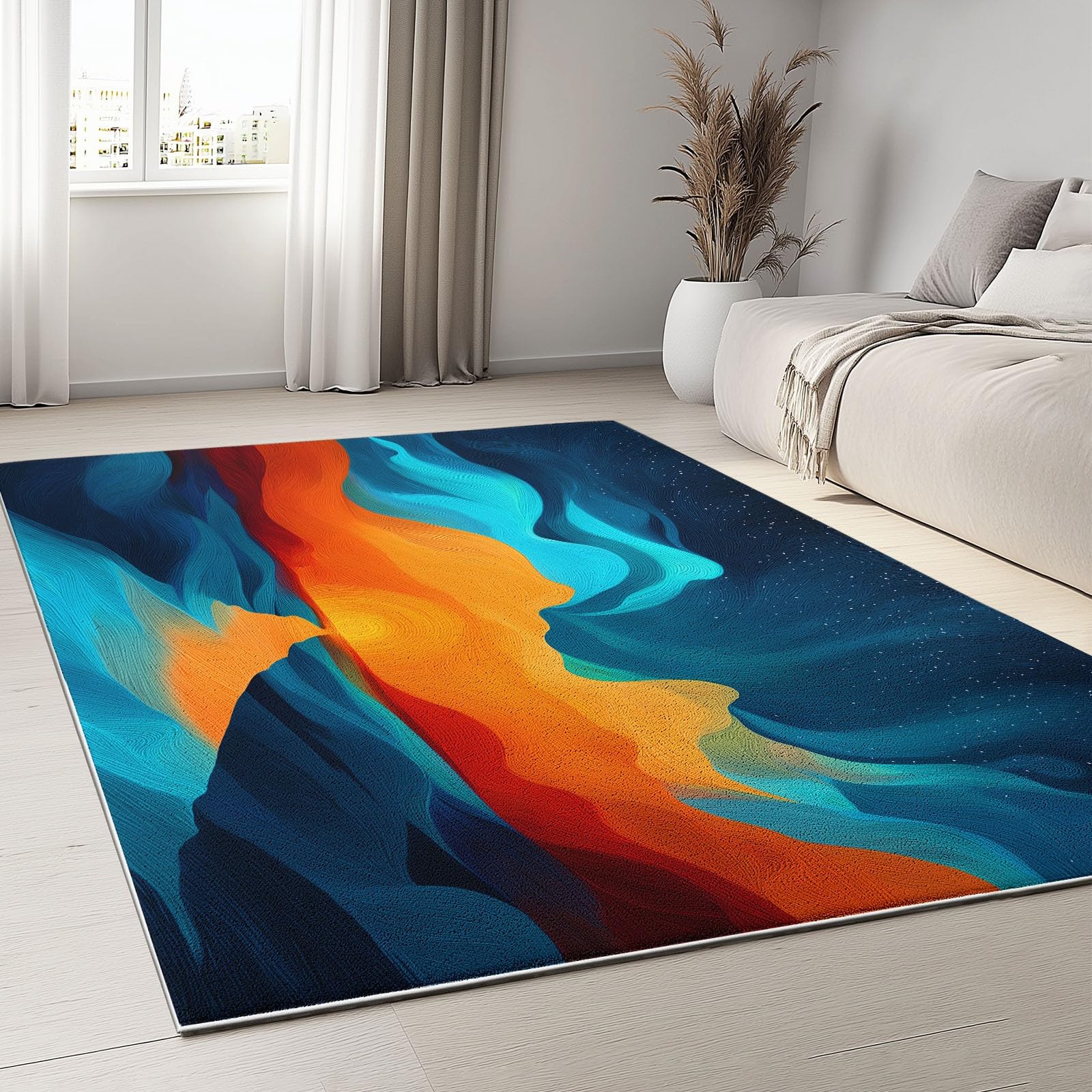 Tapis De Salon 160 x 230 cm, Tapis Lavables Vagues Océaniques Coucher De Soleil Chemin avec Dos Antidérapant, Doux et Facile d'entretien, pour Cuisine Salle à Manger Bureau et Chambre Art Abstrait
