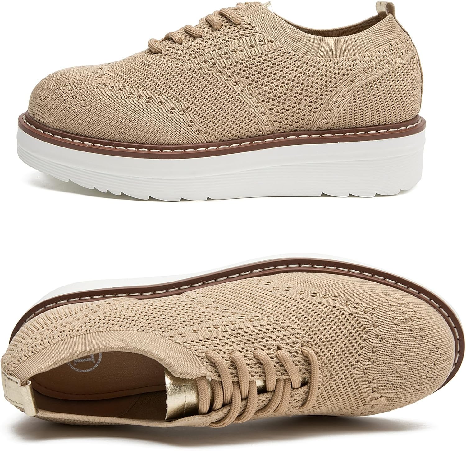 DADAWEN Women's Platform Lace-Up Wingtips Square Toe Oxford Shoes Mesh Breathable Knit Comfort Casual Dressy School Work Dress Shoes - Image 6