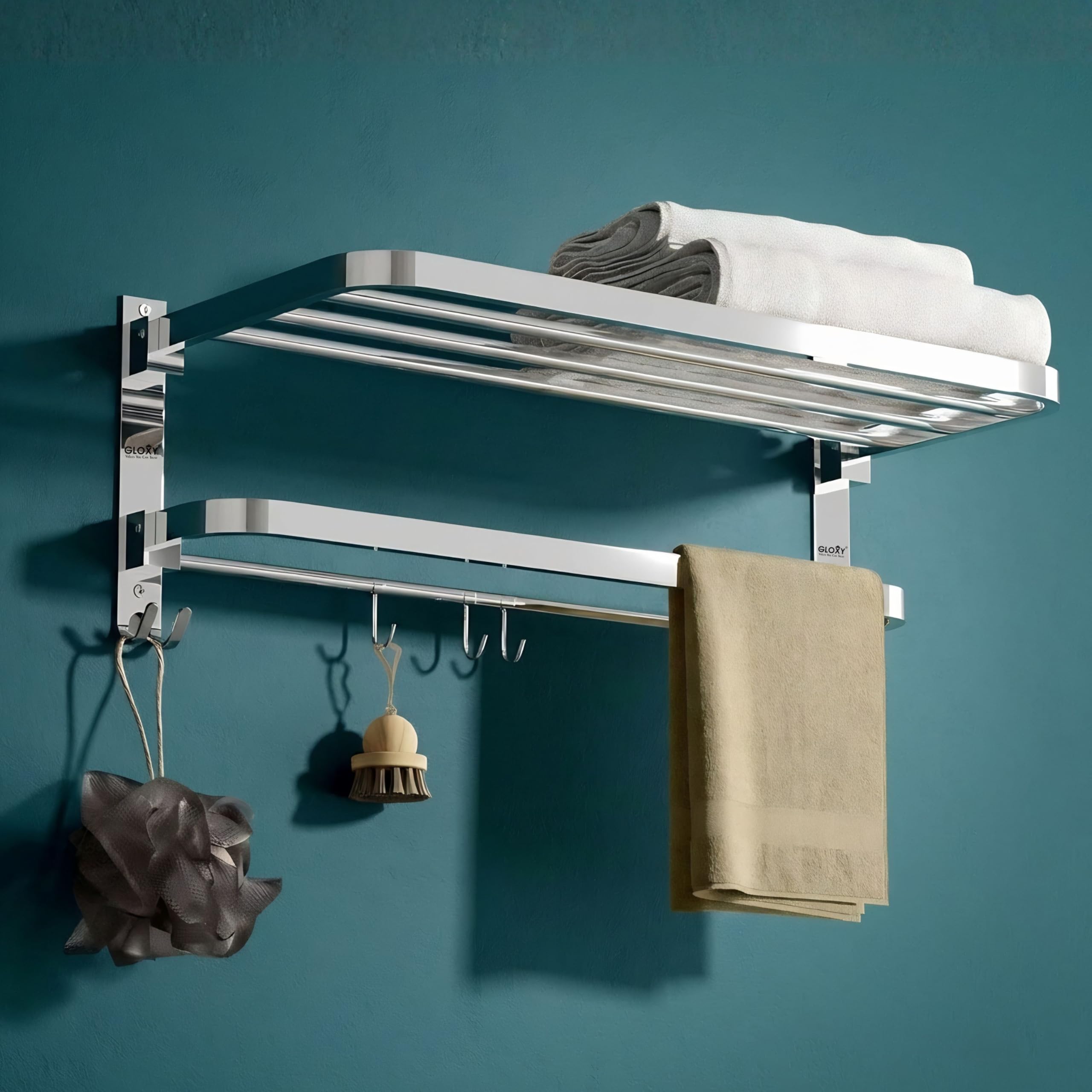 GLOXY Stainless Steel Folding 24 Inches Large Towel Rack for Bathroom/Towel Stand for Bathroom Accessories and Fittings (61Cms/Chrome/Foldable) Optimal Storage, with Sleek Chrome Finish - Durable-picture-20