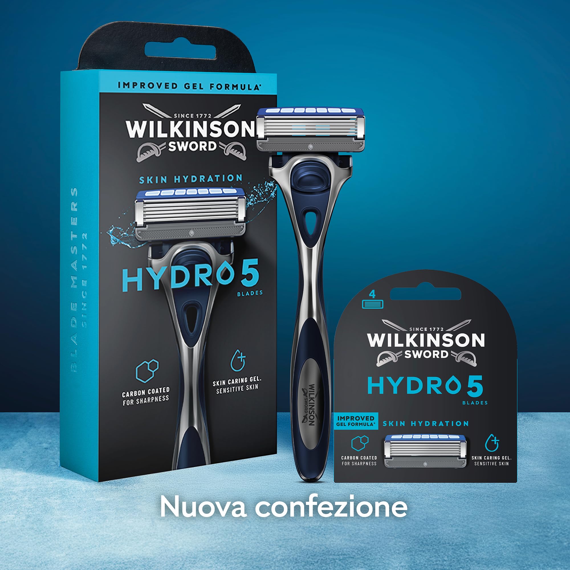 Wilkinson Sword Hydro 5, set di lamette di ricarica, azione idratante e lame rivestite in carbonio, confezione XXL, 24 ricariche