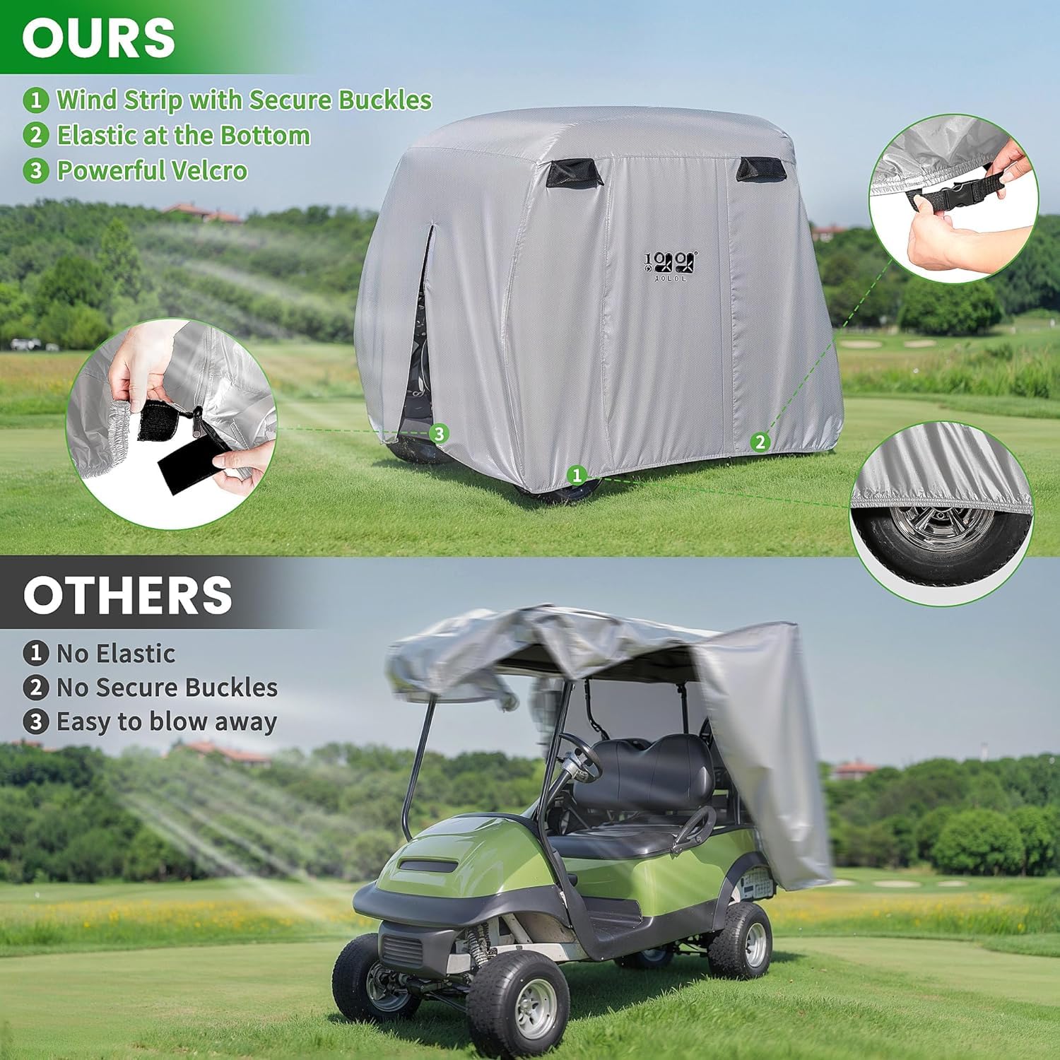 10L0L Copertura per carrello da golf per 4 passeggeri, adatta per EZGO, Club Car, Yamaha, protezione per tutte le condizioni atmosferiche, impermeabile, anti-neve, antivento, resistente al sole, tetto