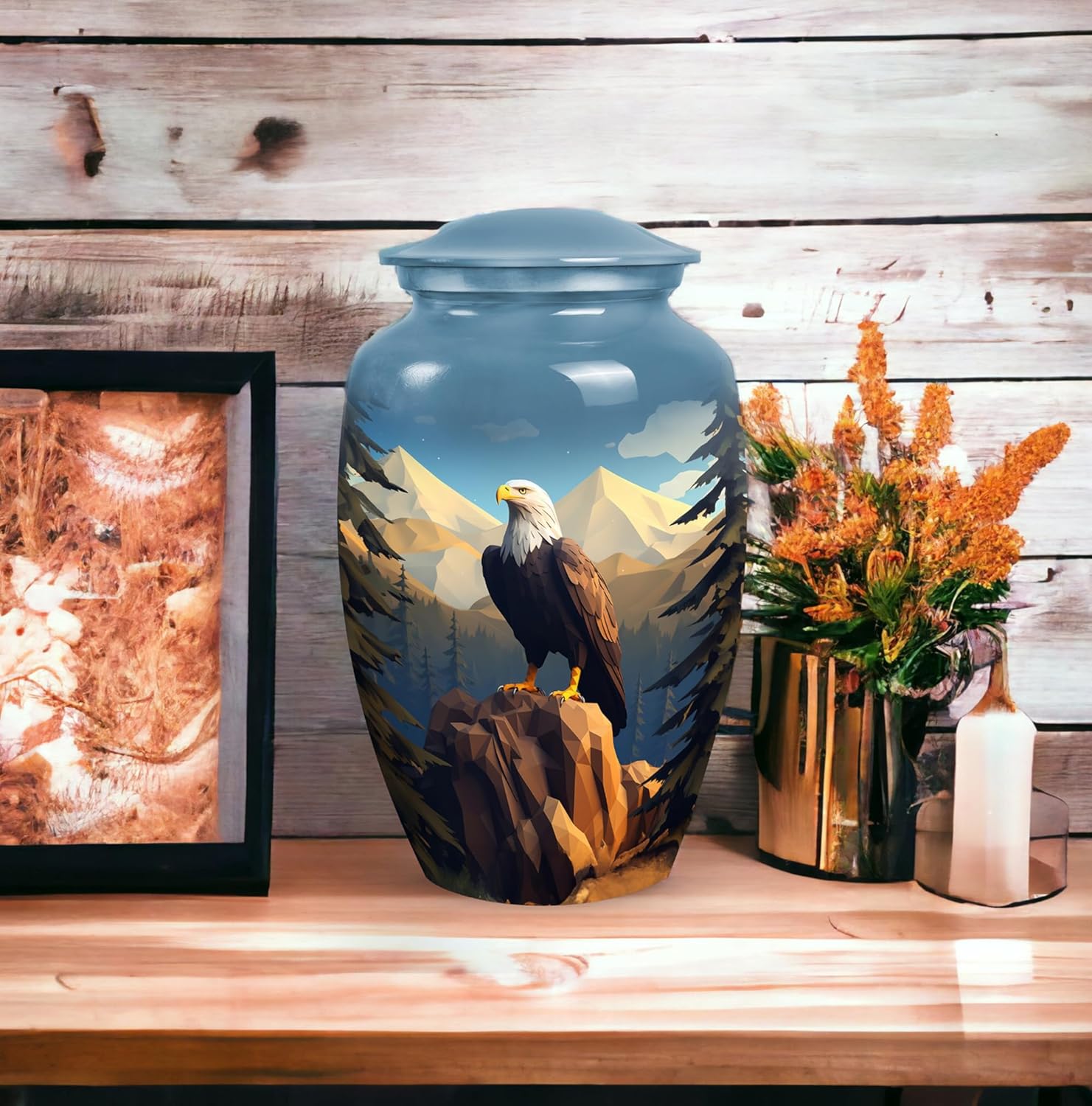 Eagle in Mountains Large Urn for Adults Ashes Female & Male - Memorial Urn for Adult Ash - Burial Cremation Urns for Human Ashes Women - Funeral Remains, Blue, PAR-CLS-URN-185