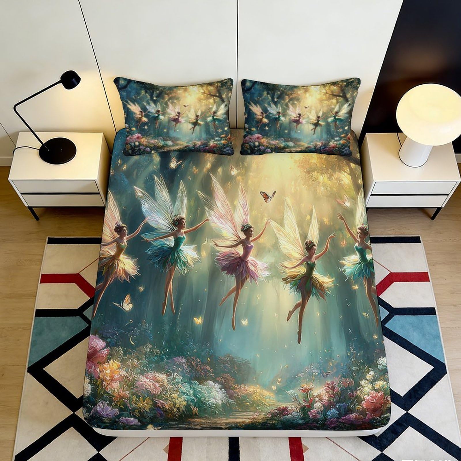 3D Printed Fairy Forest Fitted Sheet Microfiber Soft Breathable Enchanted Dream Mattress Cover Bedroom Decor 90x200x25cm