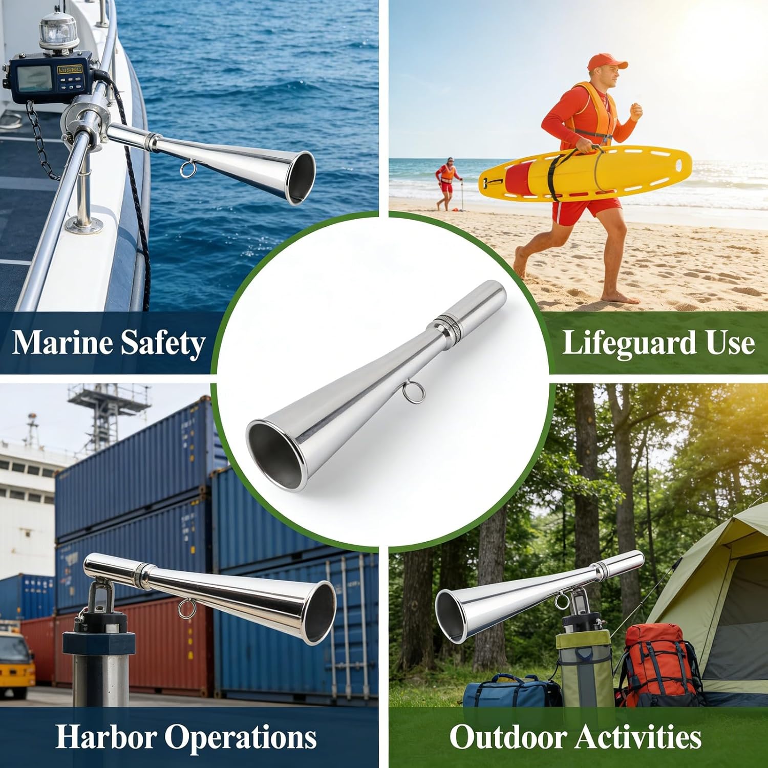Handheld Foghorn, 304 Stainless Steel, 7.3 Inch - Powerful Mouth - Operated Emergency Signal, Marine Horn and Boat Accessory
