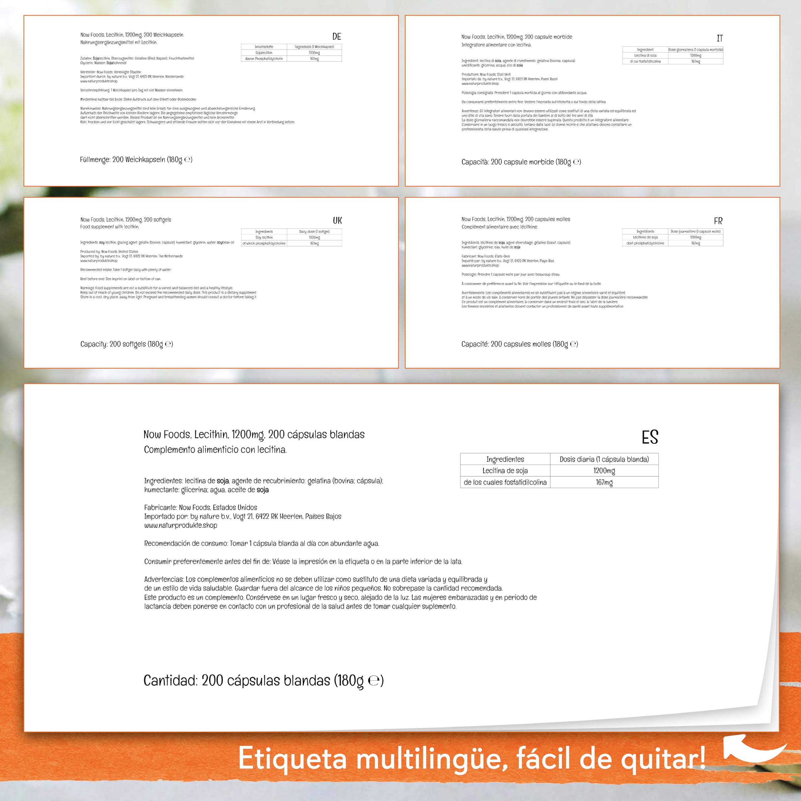 Now Foods, Lecithin (Lecitina de Soja), 1.200mg, Dosis Alta, 200 Cápsulas blandas, Probada en Laboratorio, Sin Gluten, No GMO