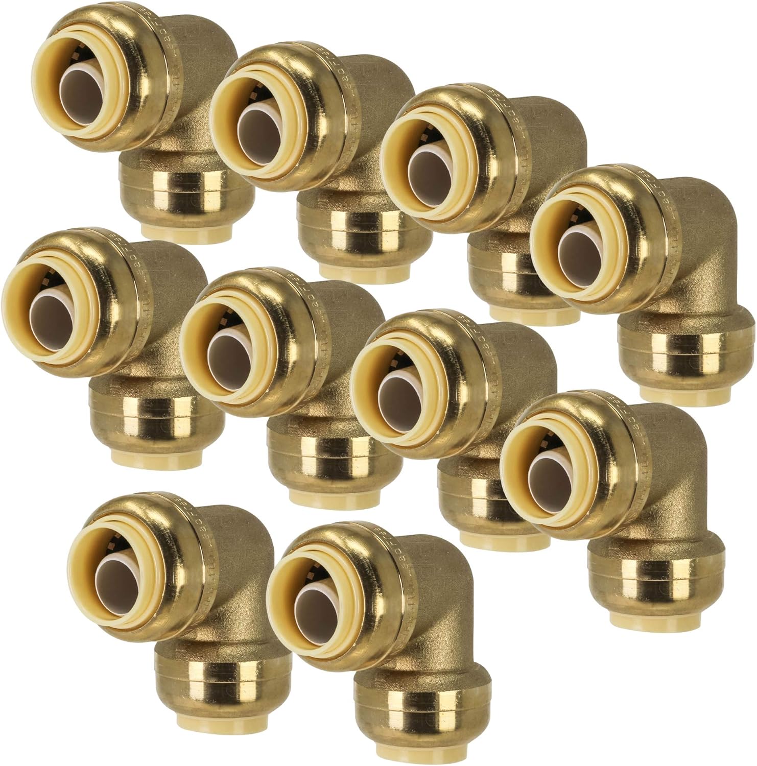[10-Pack] PROCURU 1/2-Inch Pushfit 90-Degree Elbow, Push-to-Connect Plumbing Brass Fitting for Copper, PEX, CPVC, PE-RT Pipes (8X2012-10P)