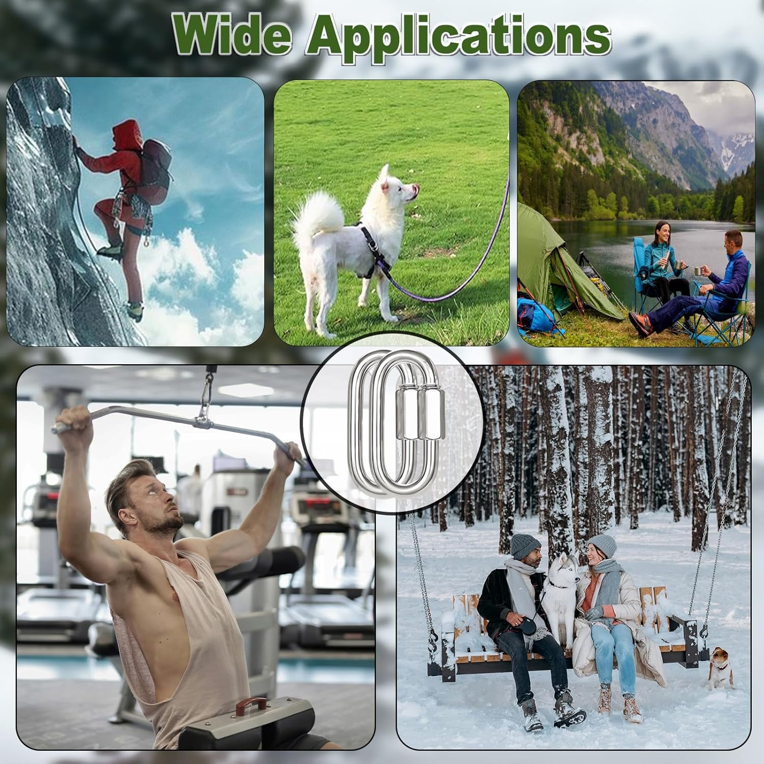 50PCS 3 Inches Chain Quick Links, M8 Galvanized Steel Thread Heavy Duty Carabiner Clips, 5/16" Locking Carabiners Connectors for Hammock, Camping, Pet Leash, Key Chain, Gym, 2000 Lbs Capacity