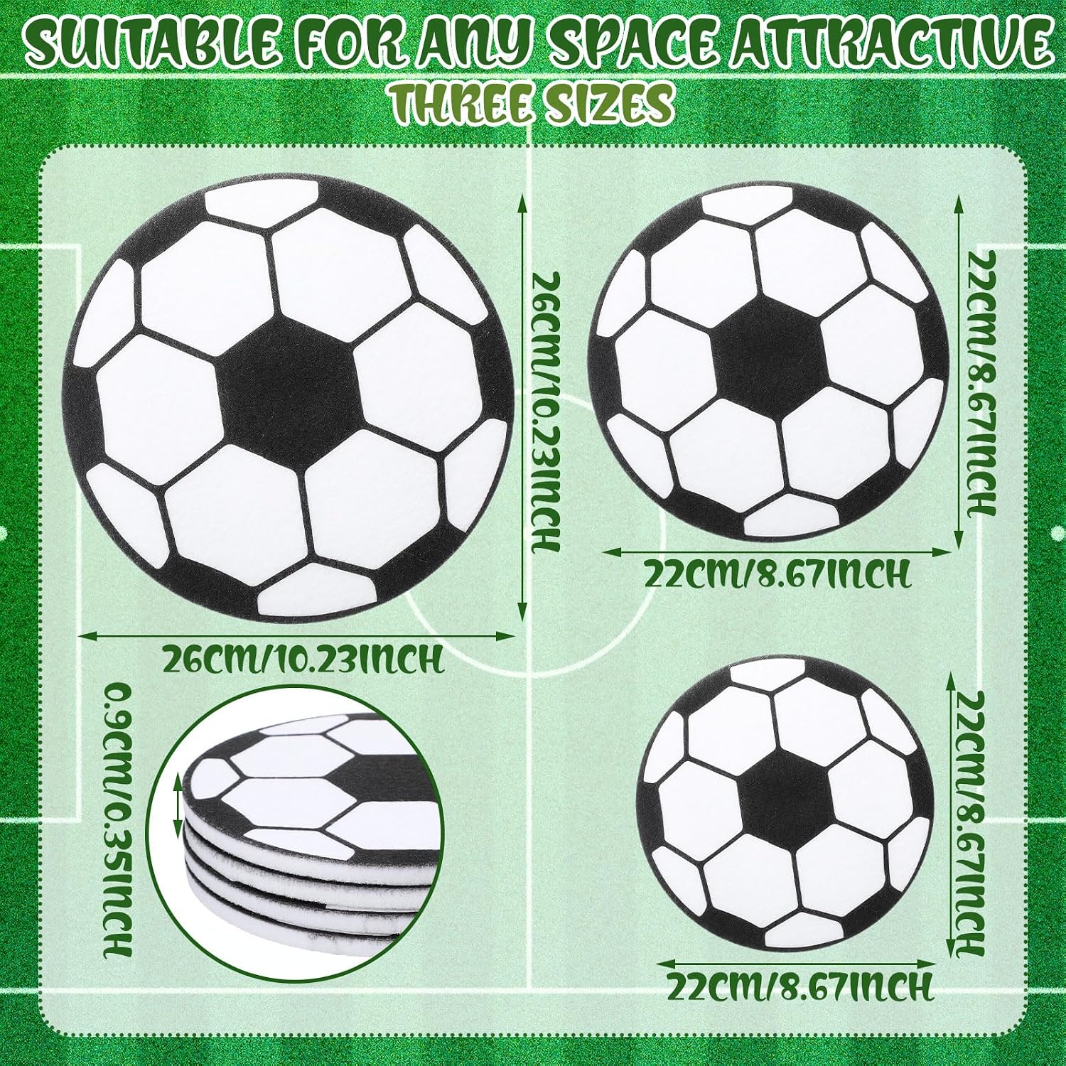 Breling 12 Pcs Soccer Felt Wall Decor Soccer Bulletin Board for Nursery & Boy Room, 3 Size Felt Wall Art for Back to School Gift Bedroom Home Party Birthday Baby Shower Classroom Decoration
