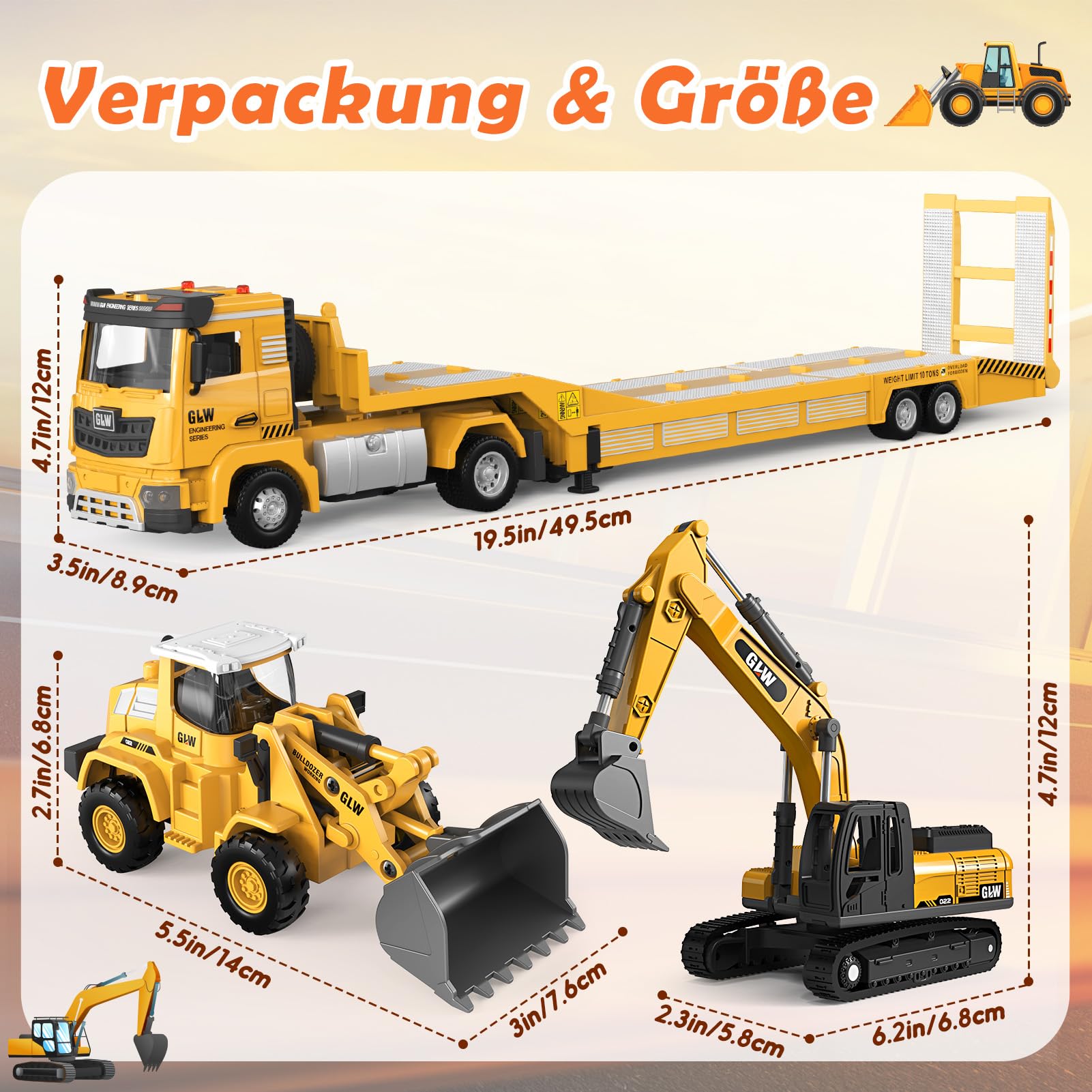 Spielzeug ab 3 Jahren Junge: Kinderspielzeug LKW mit Bagger, Bulldozer, Langen Baustellenfahrzeugen Autotransporter Lastwagen mit Licht und Sound, Kindergeschenke für Jungen ab 3 4 5 6 7 Jahren