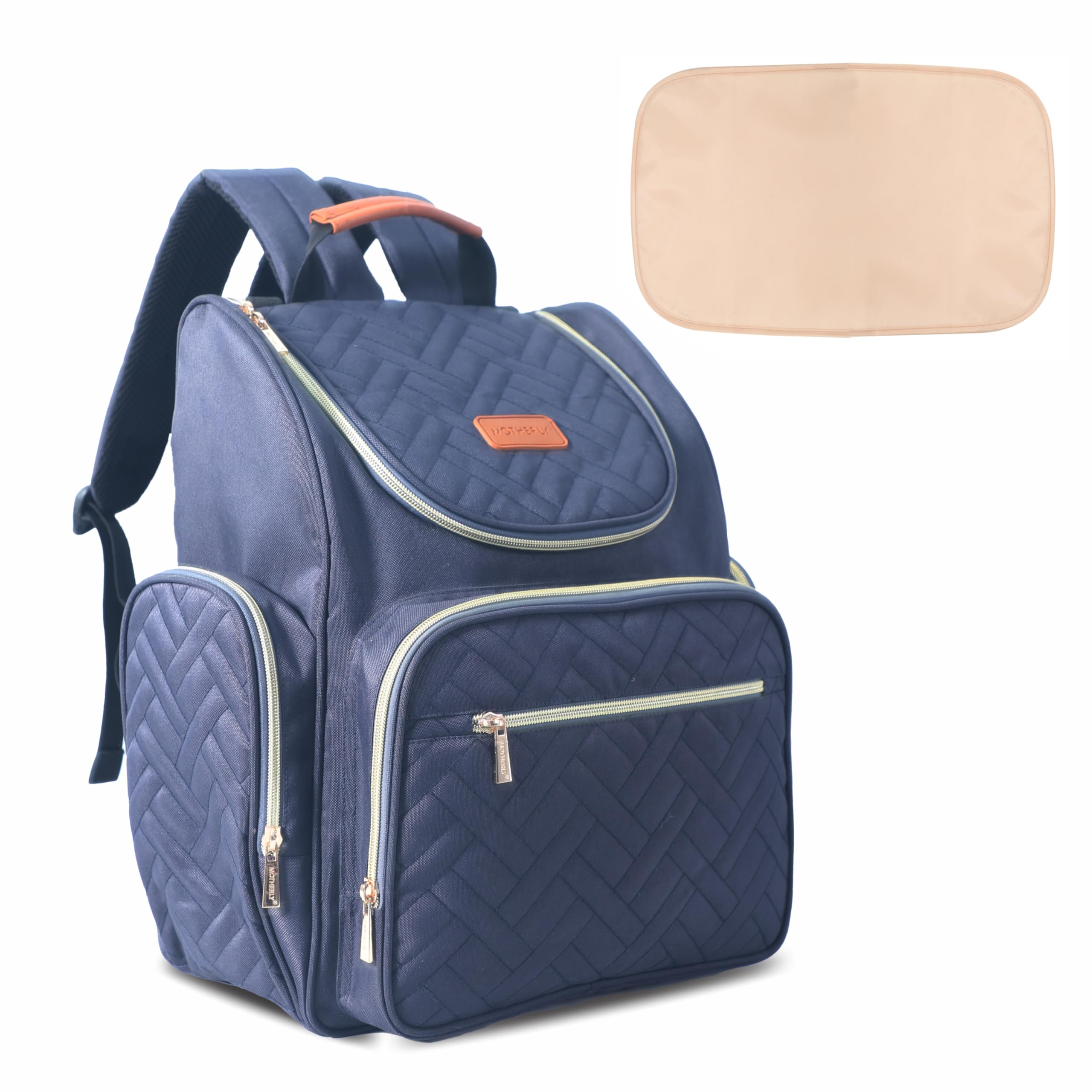 Motherly Diaper Quilted Diaper Bag for Mothers for Travel with Changing Mat - Spacious Diaper Bags for Mom | Baby Bag with Multi-Pocket Design | Maternity Bags for Mother and Baby (Navy Blue)-image-26