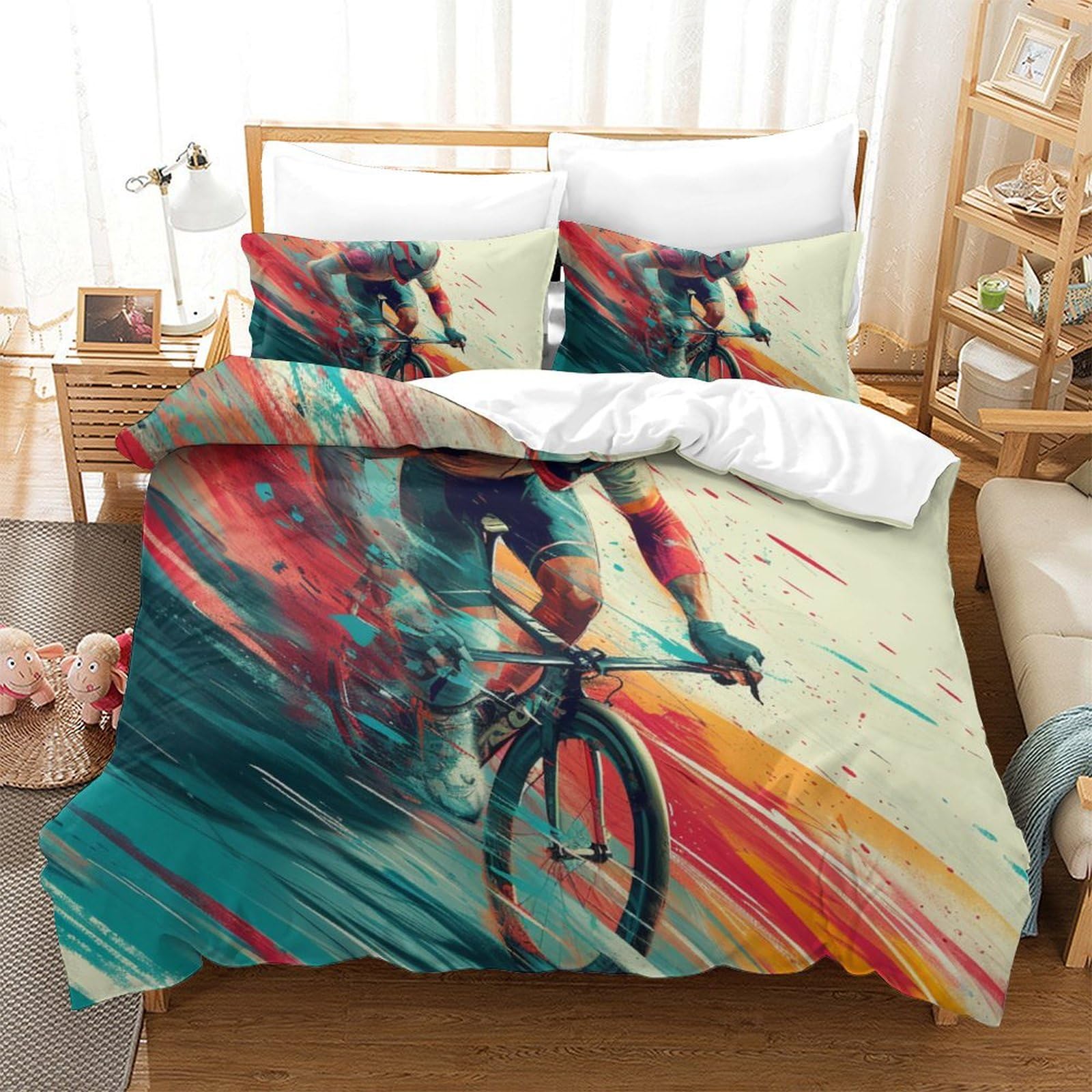 Parure de lit vélo de montagne 3D housse de couette 260x220 super king