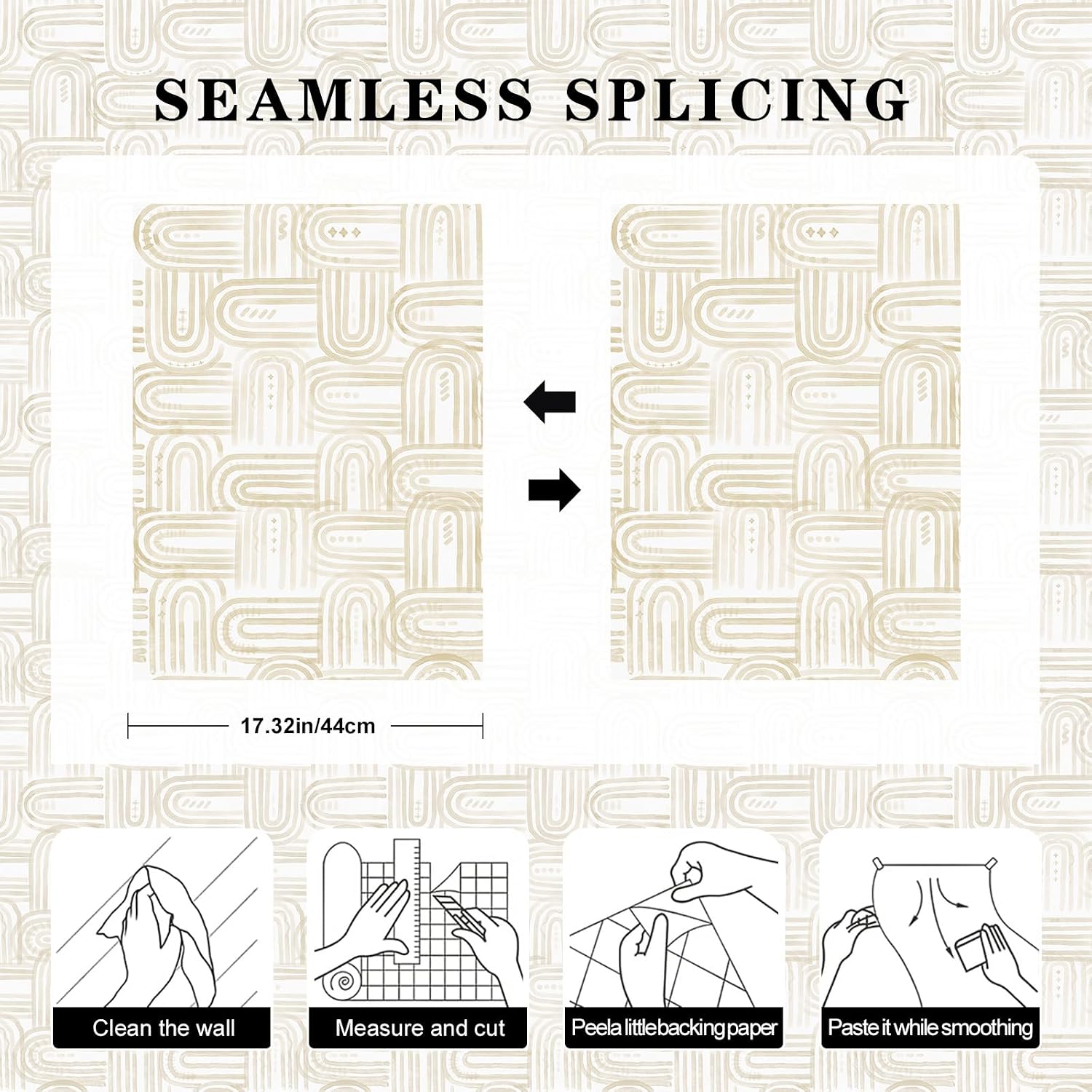 Modern Peel and Stick Wallpaper Boho Beige and White Contact Paper 17.3"x480" Geometric Abstract Wall Paper Removable Self Adhesive Wallpaper for Bedroom Bathroom Cabinet Decor Vinyl