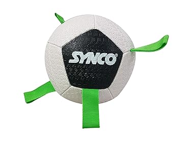 Synco Mini Football Black and White with Holding Green Loops Dog Ball Size 1