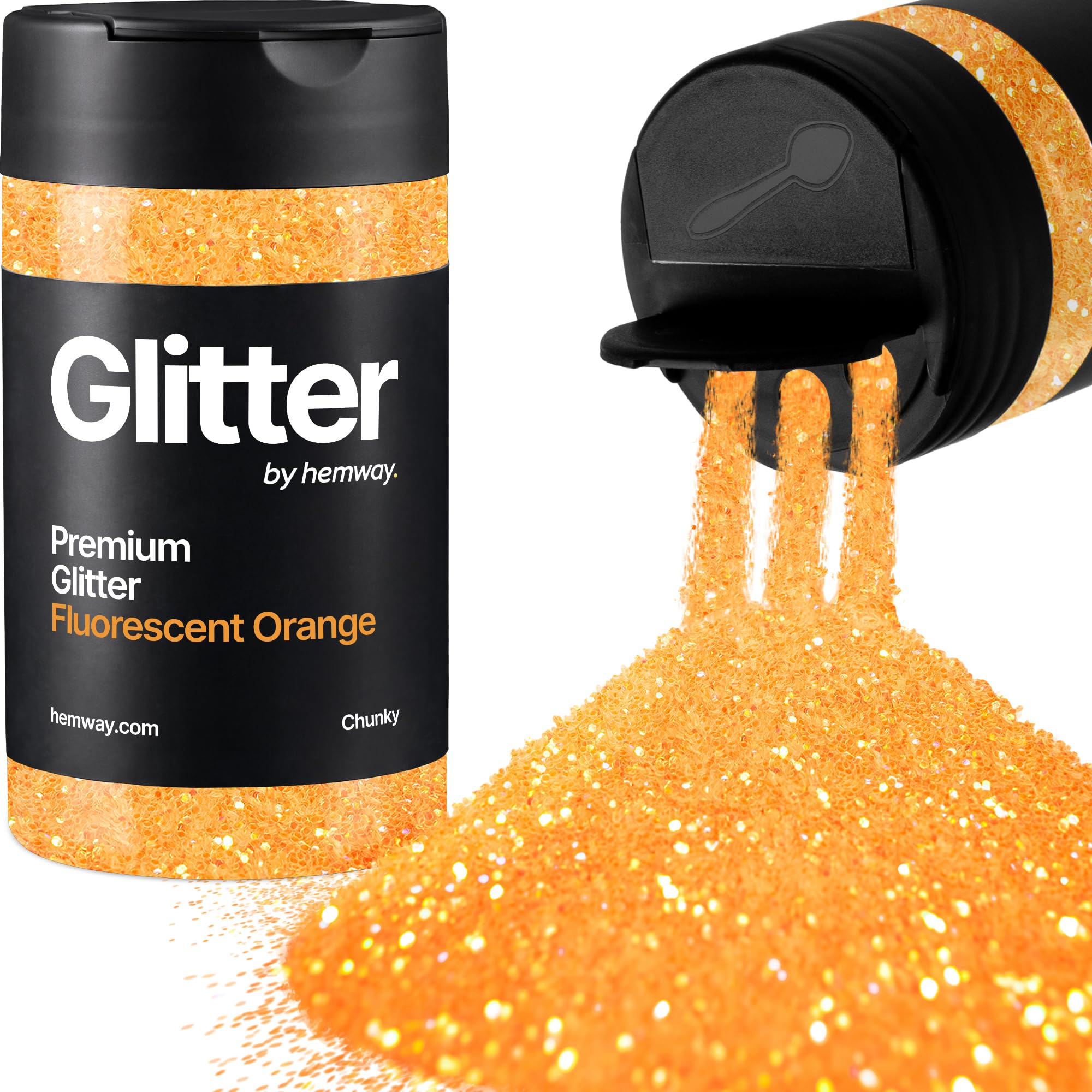 Hemway Arancione Fluorescente Porporina Chunky 130g/4.6oz Polvere Metallica Resina Artigianale Glitter Flake Paillettes per Bicchieri Epossidici, Capelli Viso Corpo Occhi Nail Art Festival