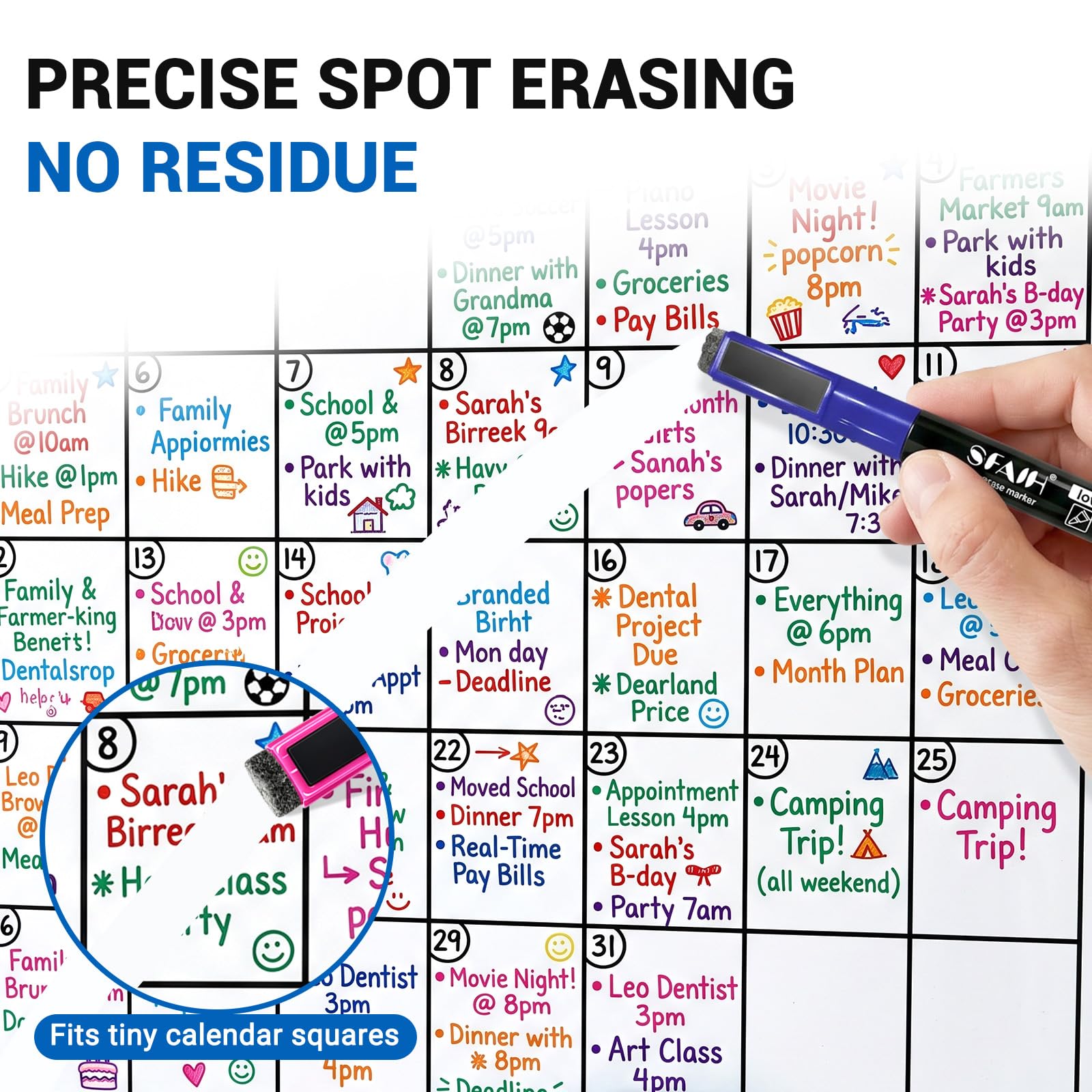 SFAIH Magnetische, trocken abwischbare Marker, ultrafeine Spitze, 0,7 mm feine Spitze, dünne Marker für detaillierte Kalender und kleine Raster, geruchsarme Whiteboard-Marker mit Radierkappe für