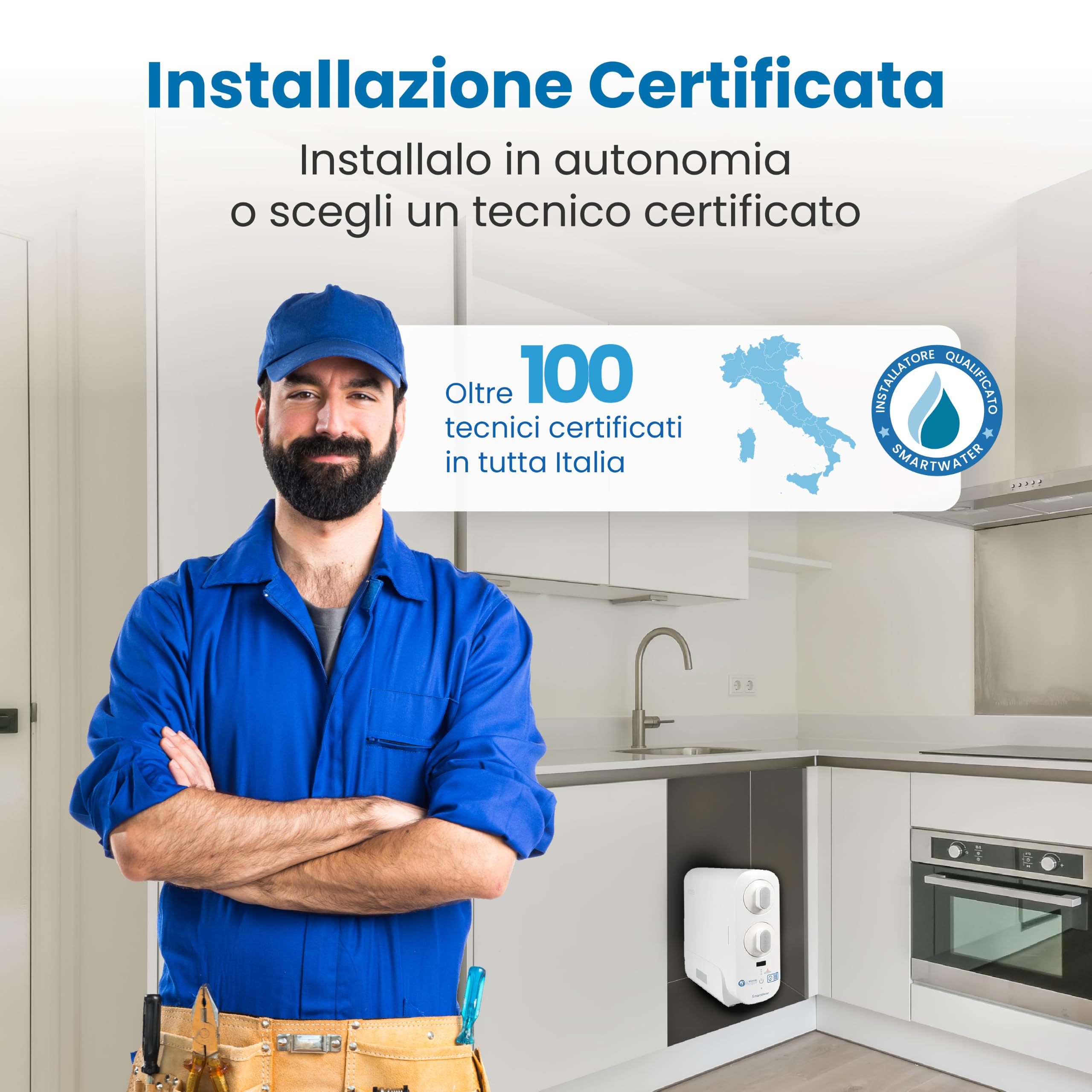 SmartWater depuratore acqua sottolavello a osmosi inversa e microfiltrazione, display TDS, senza abbonamento, 2304 L al giorno, 1,6 L min, bianco