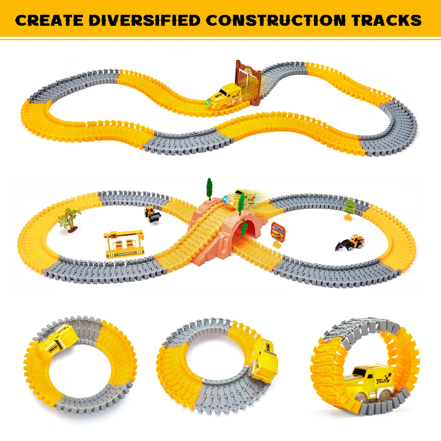 OR OR TU 342Stück Rennstrecke Spielzeug ab 3 4 5 6 jahre Kinder Auto Rennbahn Autobahn Eisenbahn 2 Elektrisch Rennfahrzeug Cars Flexibel 360° Autorennbahn Schienen Ingenieurwesen Geschenk Jungen