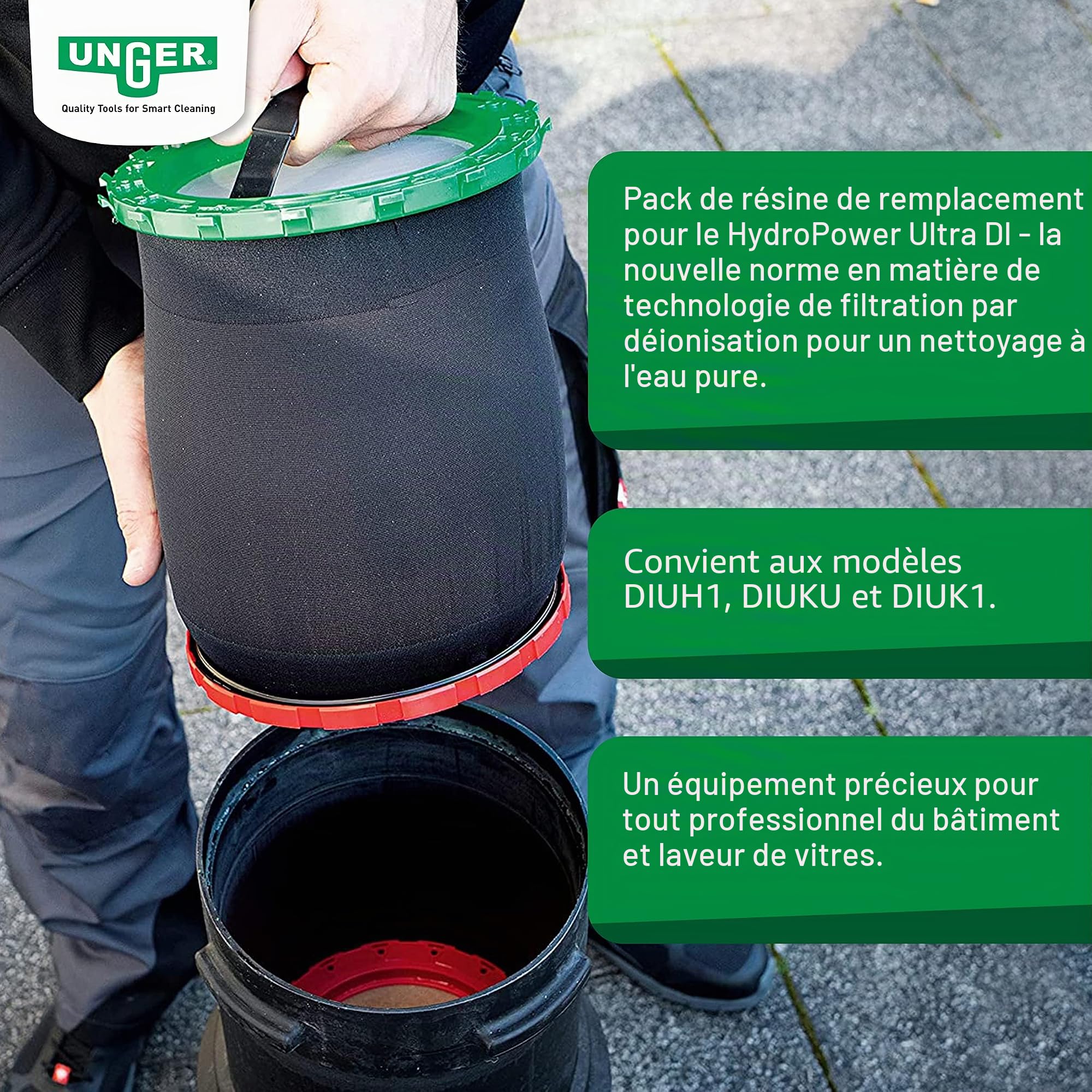 UNGER Lot de résine de rechange pour filtre HydroPower DI ULTRA S - 30% d'eau pure en plus pour le nettoyage des vitres et des fenêtres