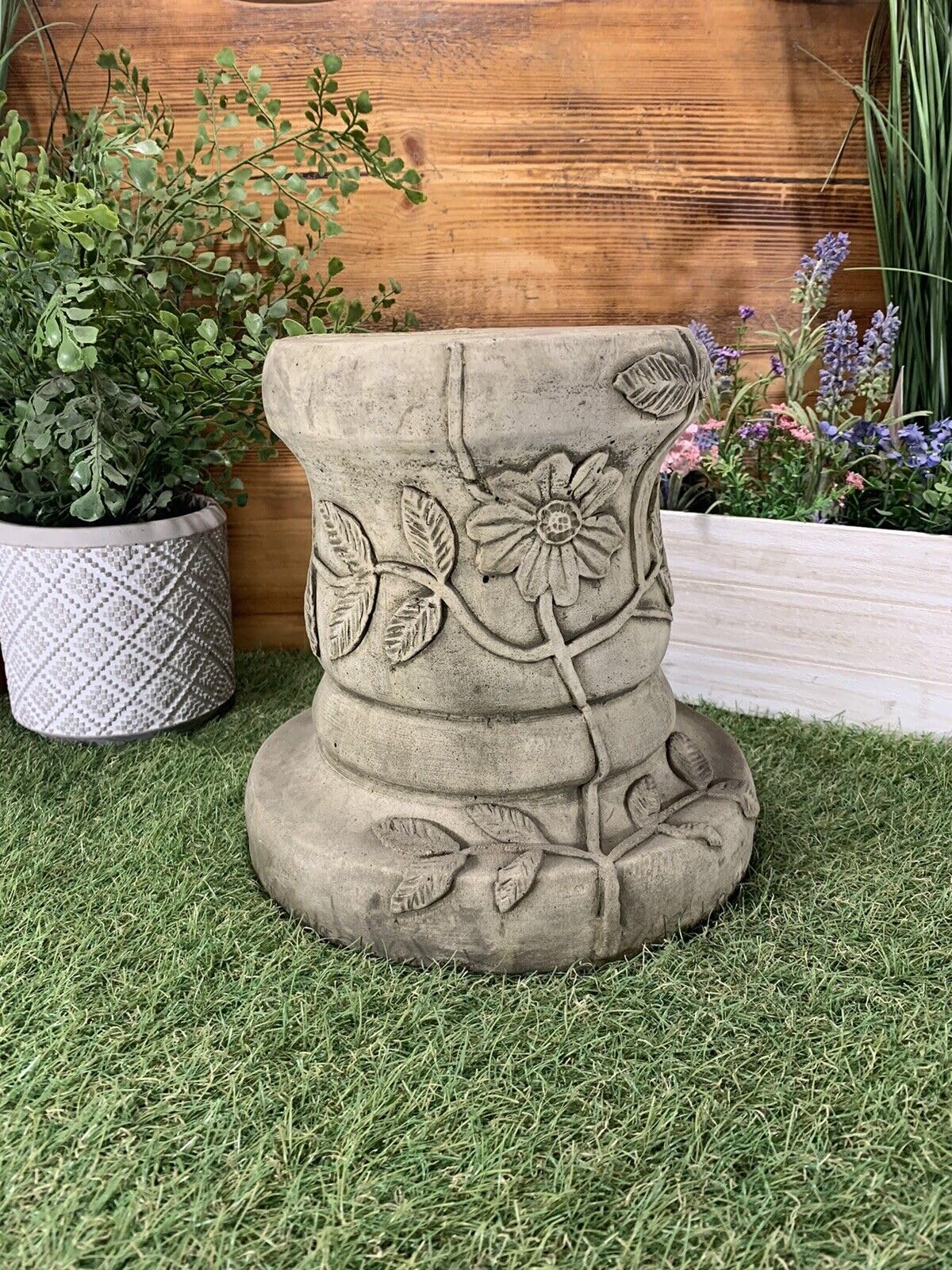 Generic Stone Garden Floral Round Plinth Ornament